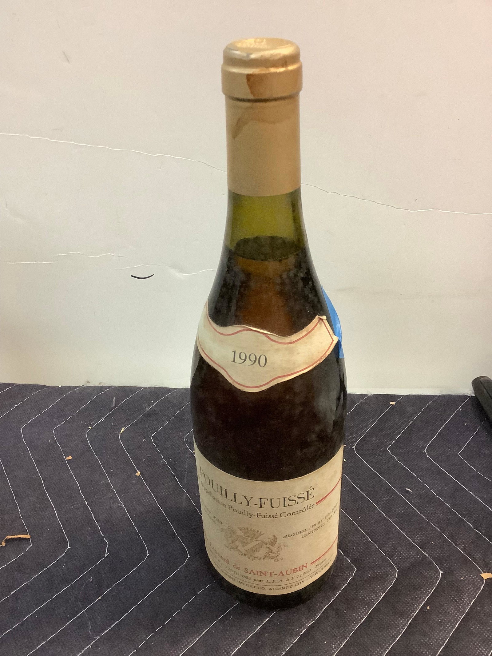 1990 Pouilly-Fuisse Leonard de Saint-Aubin Wine - Sealed: Any contents in bottle is Free; You are bidding on the bottle & unbroken tax stamp