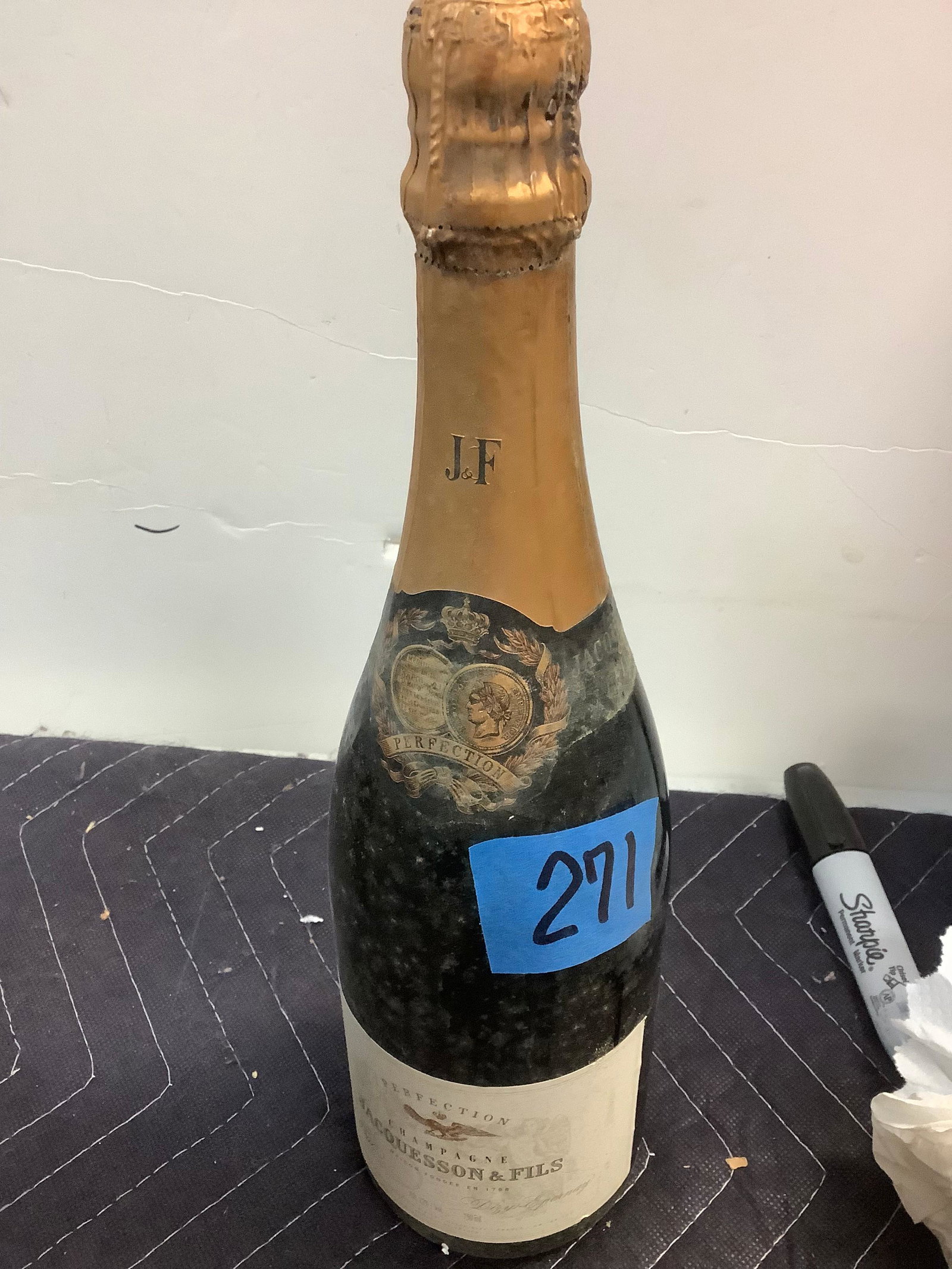 Jacquesson & Fils perfection Champagne - sealed: Any contents in bottle is Free; You are bidding on the bottle & unbroken tax stamp