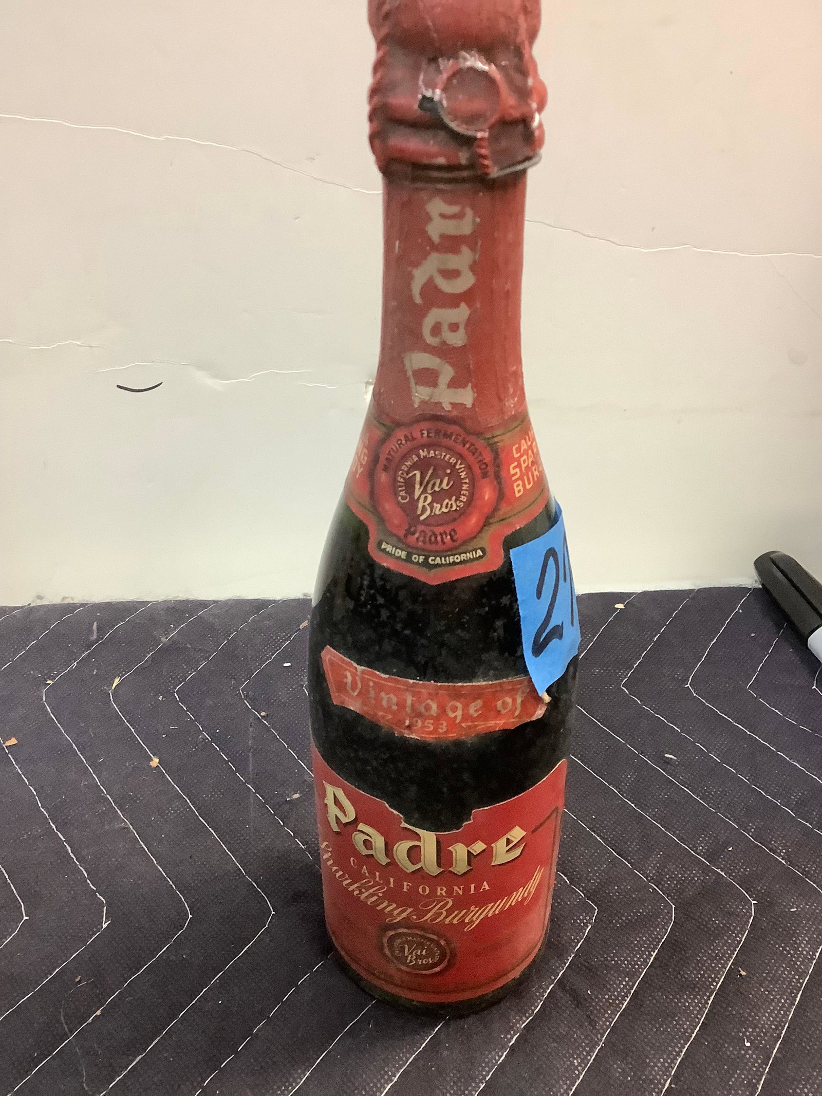 Padre California Sparkling Burgundy - Sealed: Any contents in bottle is Free; You are bidding on the bottle & unbroken tax stamp