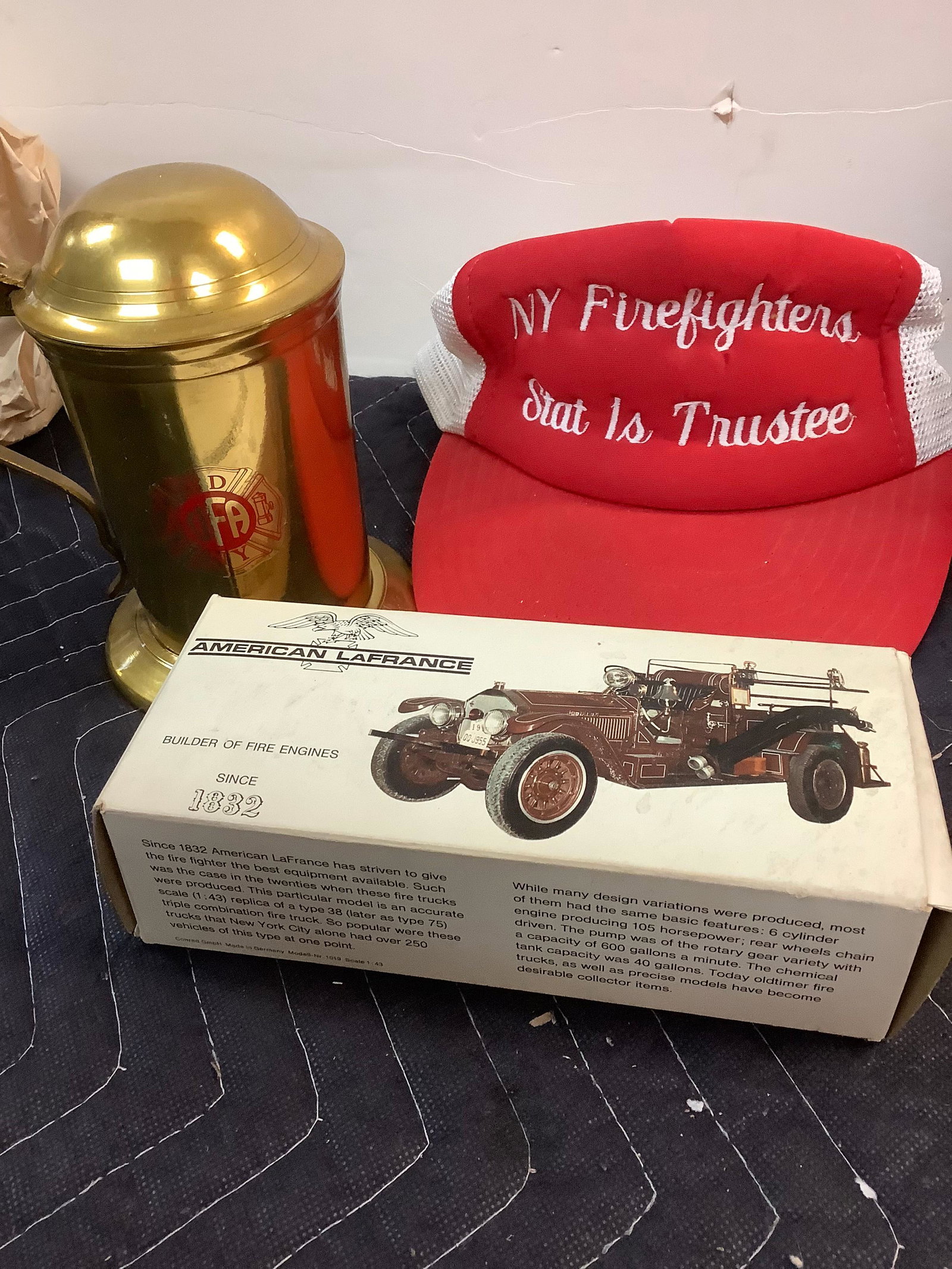 Firefighter Baseball cap, brass mug and Fire Truck: Firefighter Baseball cap, brass mug and Fire Truck