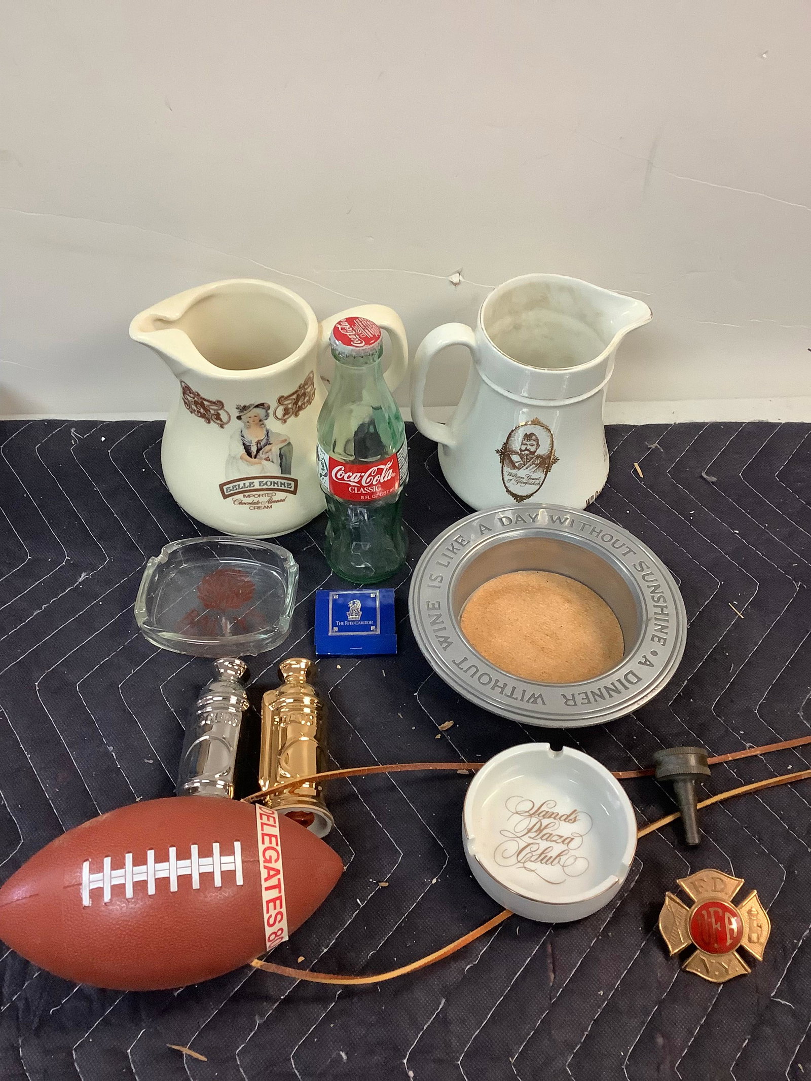 Lot of Liquor Pitchers, Ashtrays, Fire Extinguisher Salt & Pepper Shakers, Thermo Football and More: Lot of Liquor Pitchers, Ashtrays, Fire Extinguisher Salt & Pepper Shakers, Thermo Football and More