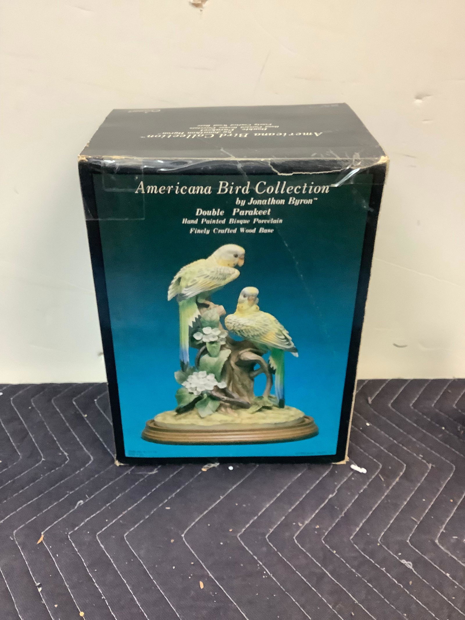 1984 American Bird Collection By Johnson Byron Double Parakeet Hand Painted Porcelain Statue on Wood (1 of 1)