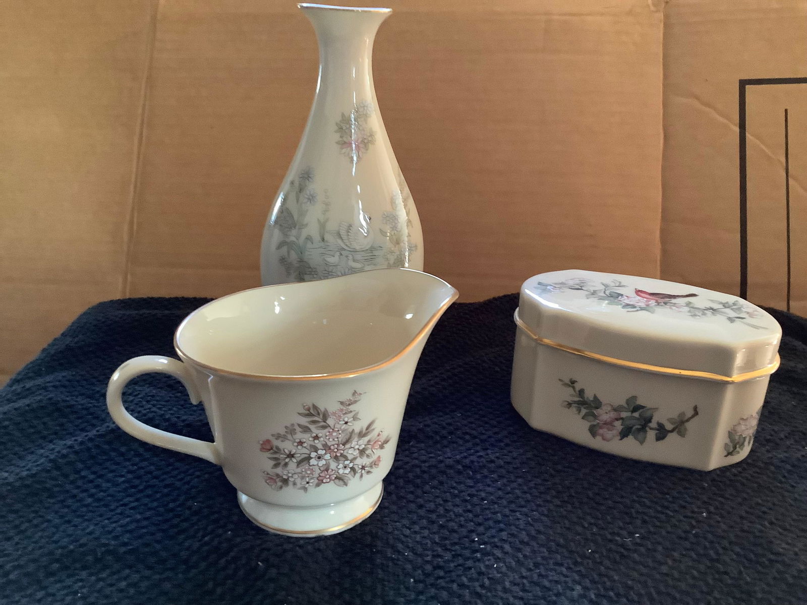 Lot of Lenox pieces including a Vase, small milk server and trinket box. Vase measures 7 1/2" Tall (1 of 1)
