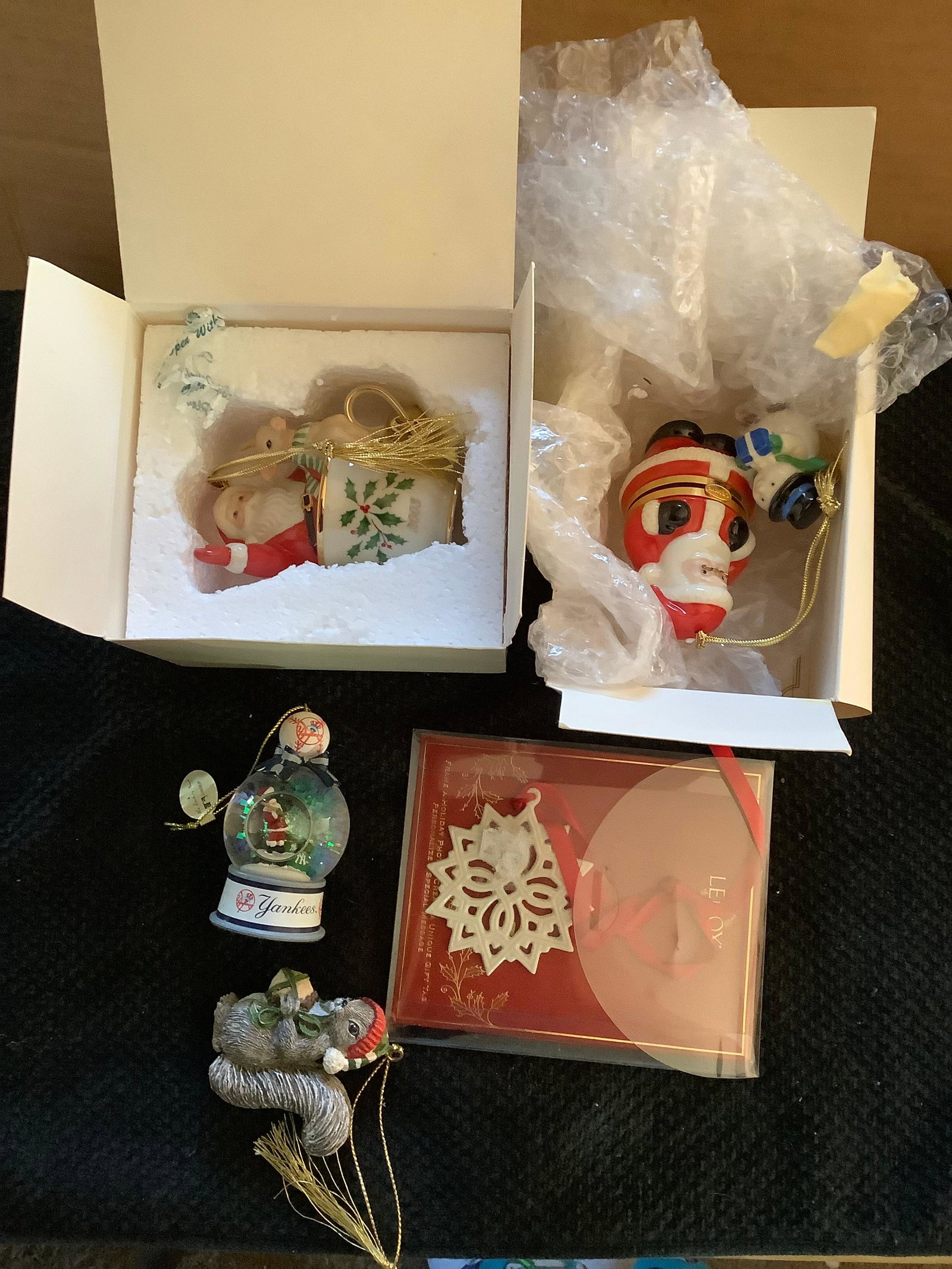lot of Lenox and Yankee Christmas ornaments: lot of Lenox and Yankee Christmas ornaments