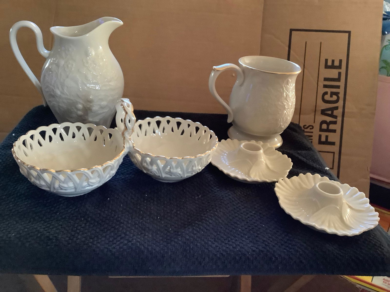 lot of Lenox pieces including a small pitcher, candy dish and pair of candle holders (1 of 1)