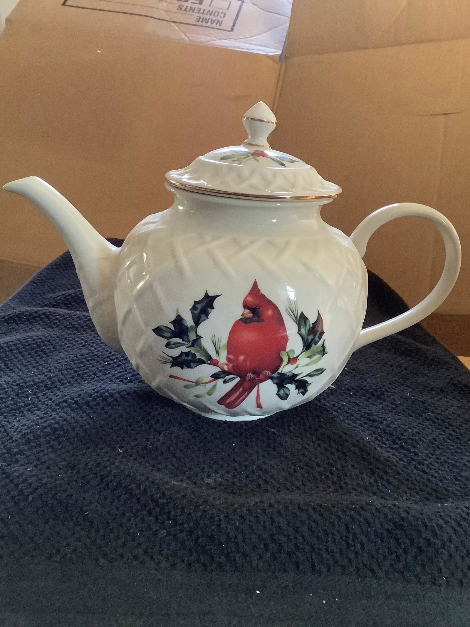 Lenox "Winter Greetings" Signed by Artist tea pot approx 8" tall: Lenox "Winter Greetings" Signed by Artist tea pot approx 8" tall