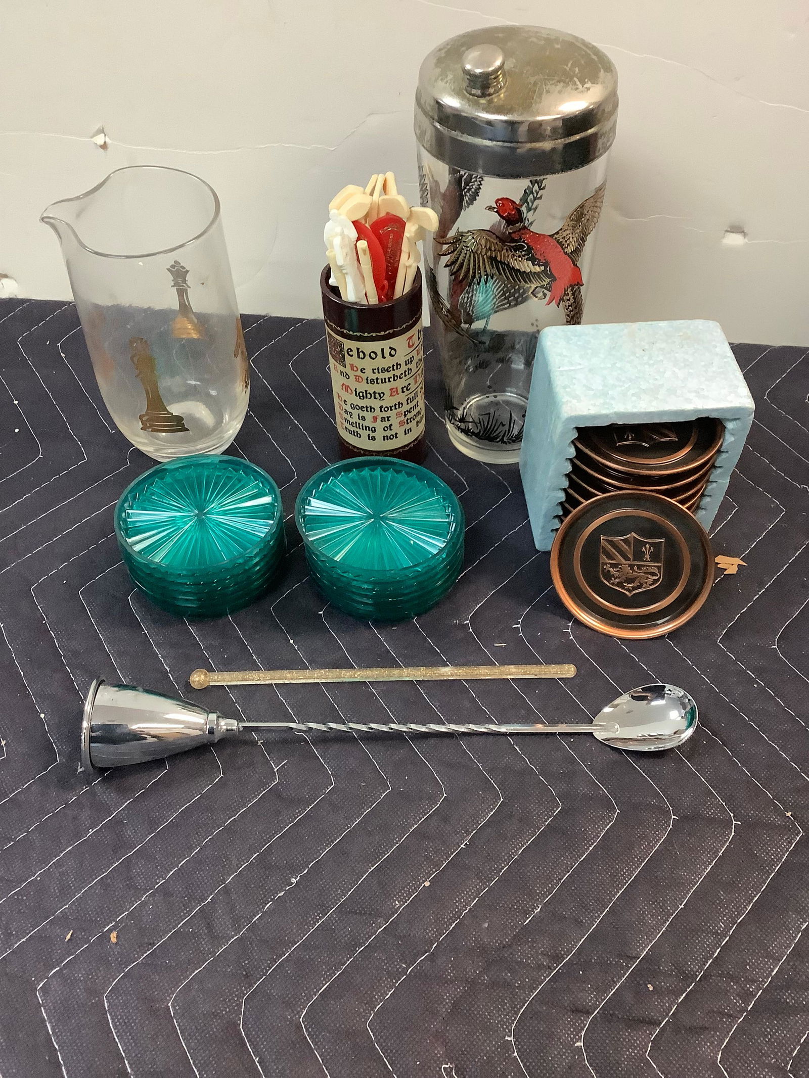 Lot of Vintage  MCM Barware, Hyde Park Coasters, Plastic Stirrers and More (1 of 1)