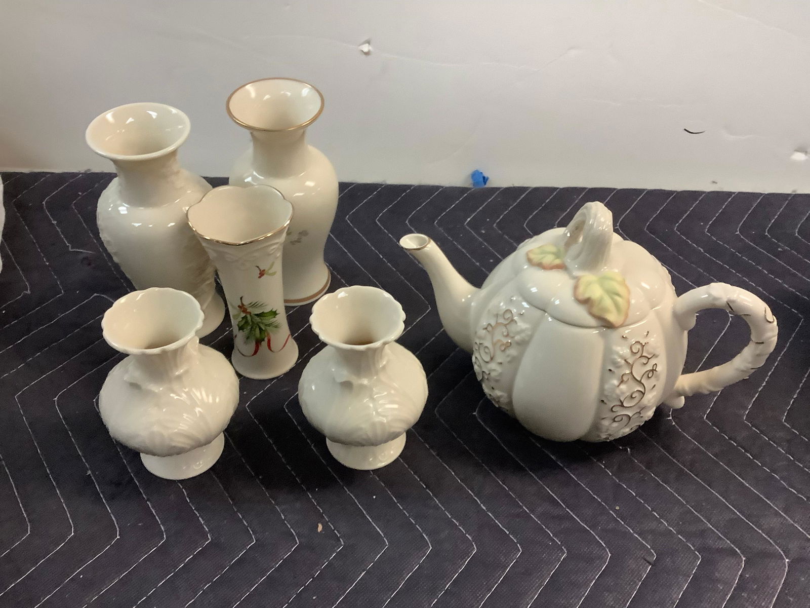 Lot of Lenox Small Vases and Lenox Decorative Golden Harvest Tea Pot Tallest 7" (1 of 1)
