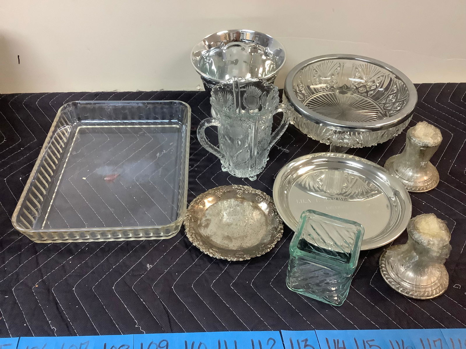 Lot of Gorham Silver Candleholders, Glass Oven Pan and More: Lot of Gorham Silver Candleholders, Glass Oven Pan and More