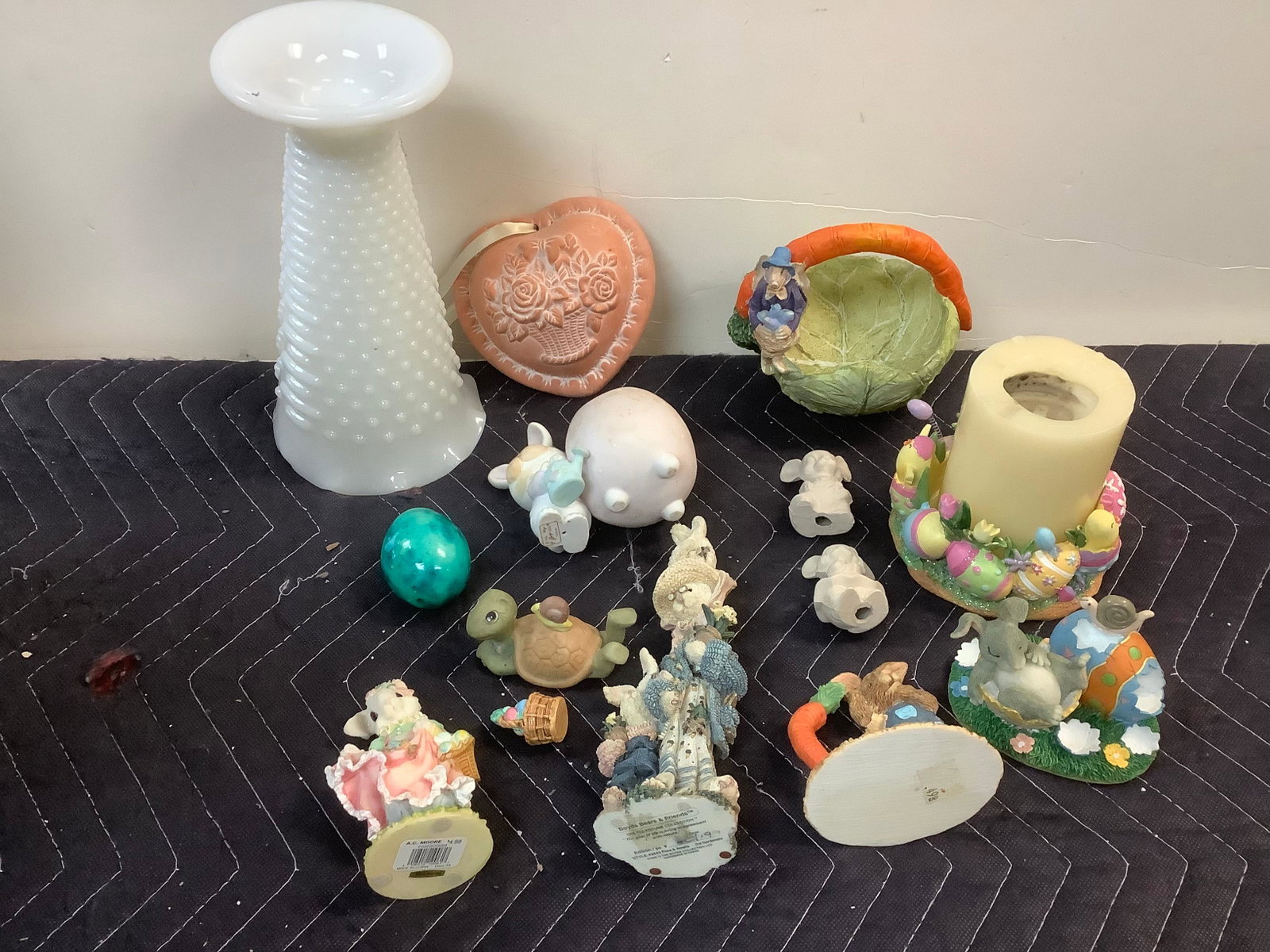 White Milk Glass Bubble Vase, Easter Candle Holder, Resin Figures and More: White Milk Glass Bubble Vase, Easter Candle Holder, Resin Figures and More