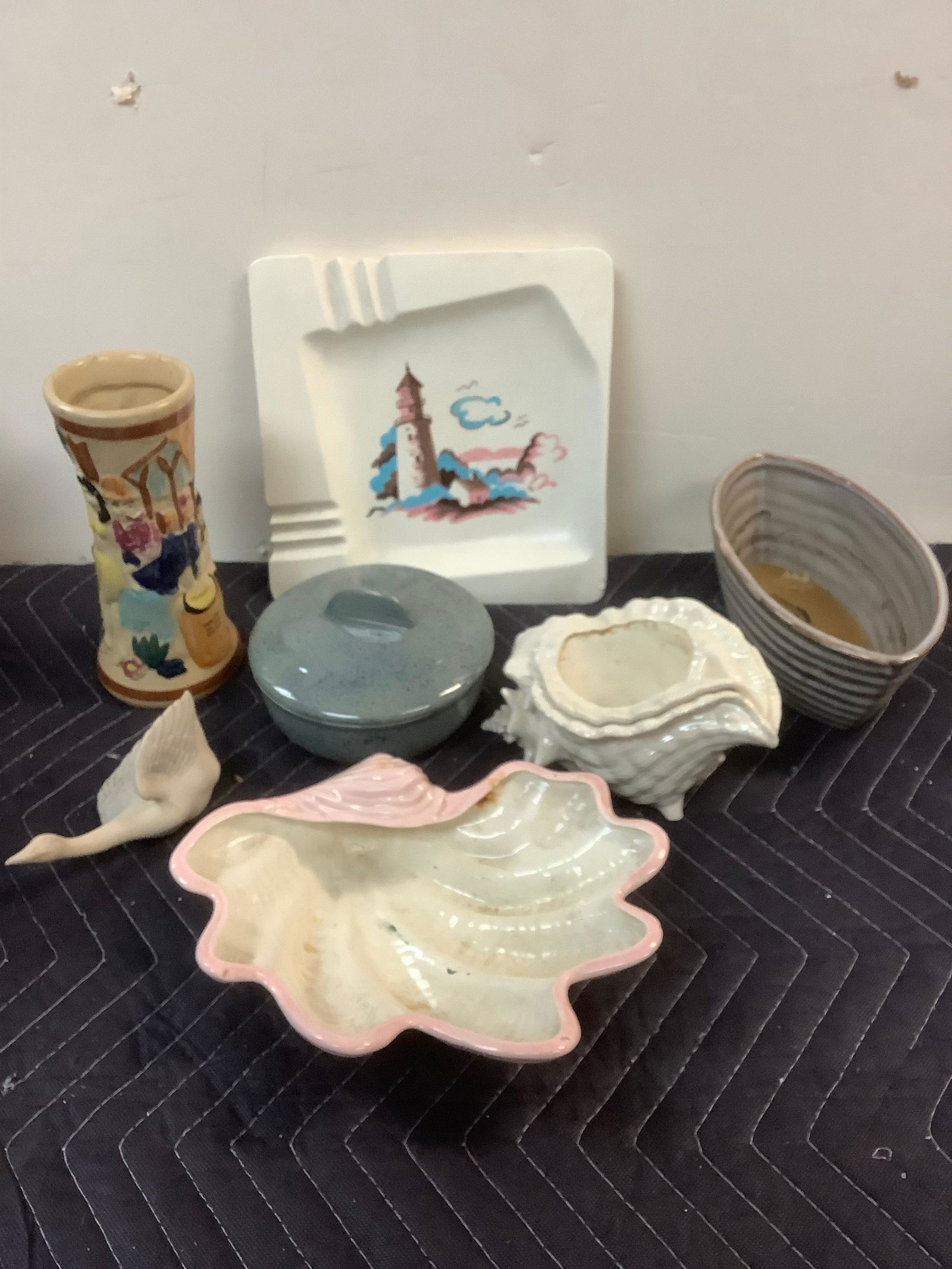 Lot of Vintage Hand painted Ashtray, Shell Dishes, Decorative Vase and More (1 of 1)
