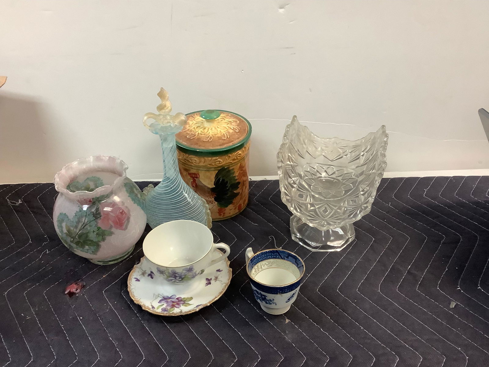 Lot of Art Glass Perfume Bottle, Frosted Glass Vase, Lidded Ceramic Jar and More Tallest 9" (1 of 1)