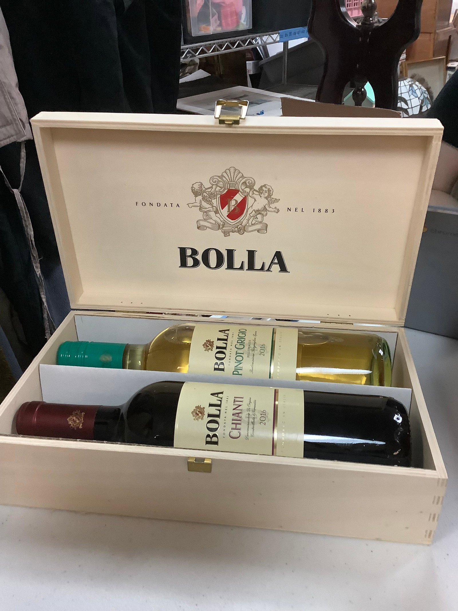 Bolla 2016 pinot grigio and chianti with case: Any contents in bottle is Free; You are bidding on the bottle & unbroken tax stamp
