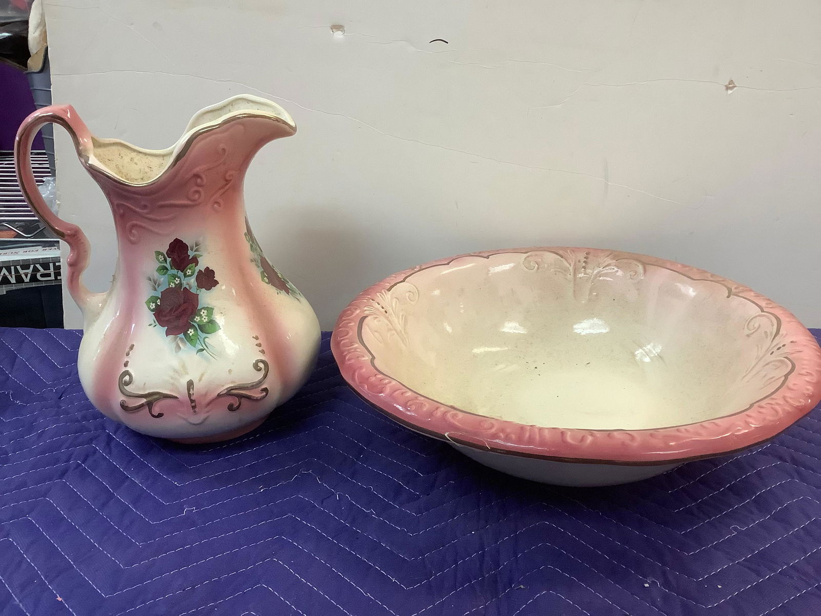 Ceramic R S Prussia Pitcher 13" and Ceramic Bowl 16x16 (1 of 1)