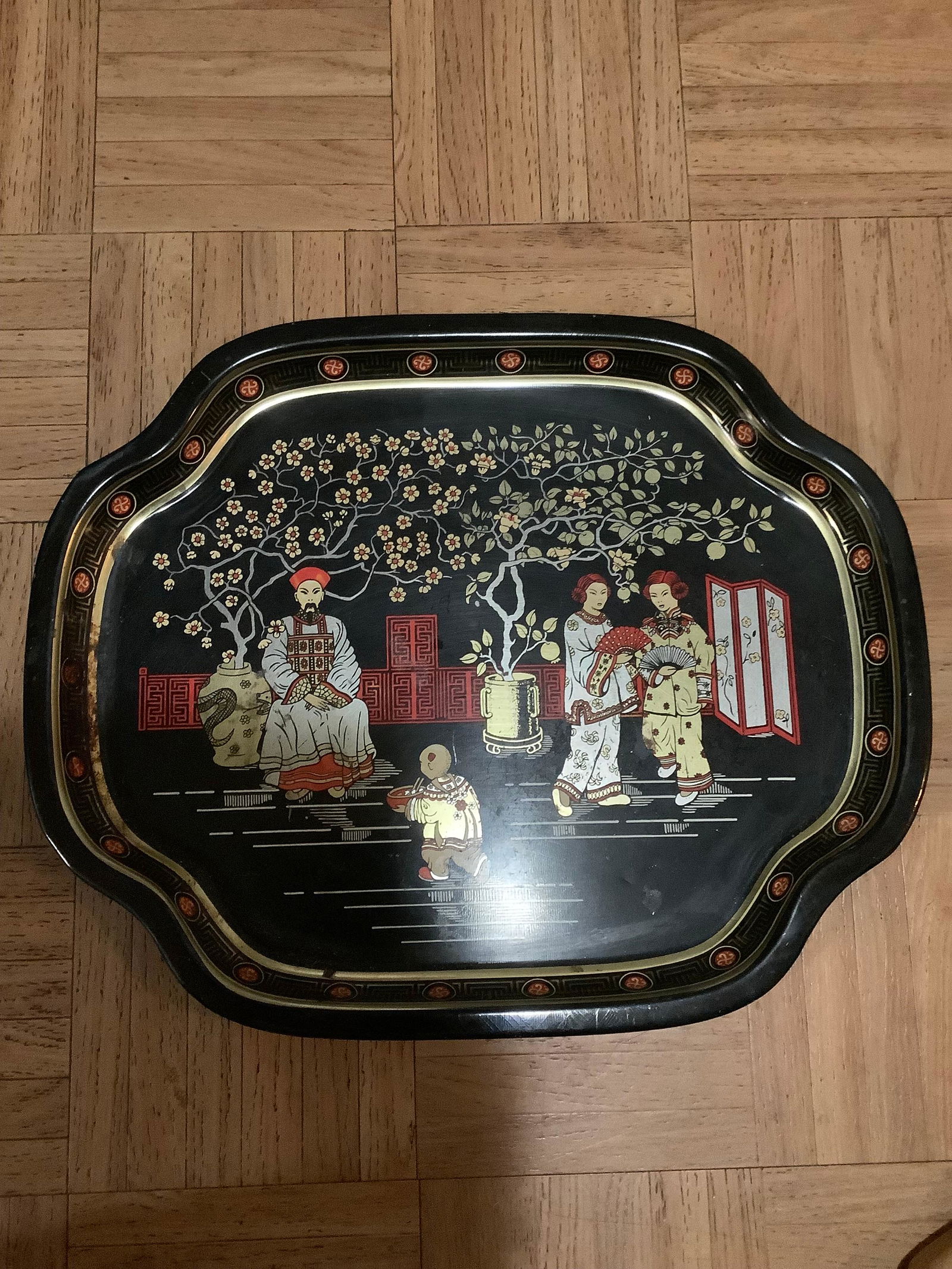 Vintage Metal Elite Trays Made In England Oriental Themed Tray
