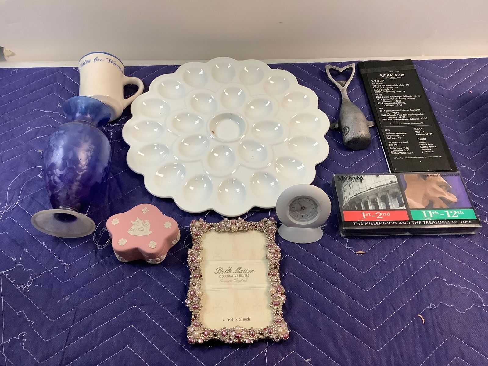 Lot of Metal Whale Bottle Opener, The Museum Company Ten Piece Coaster Set, Glass Egg Dish and More: Lot of Metal Whale Bottle Opener, The Museum Company Ten Piece Coaster Set, Glass Egg Dish and More