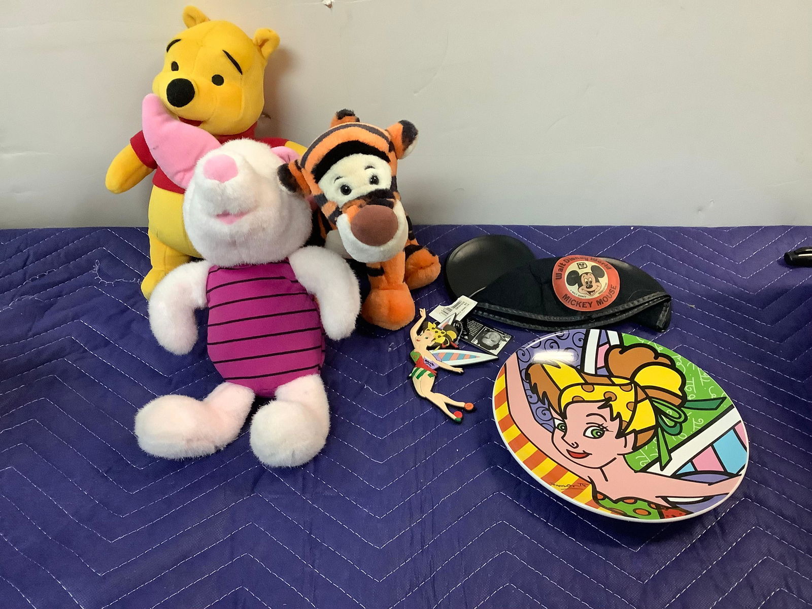 Lot of Disney Tinker Bell Decorative Plate, Tinker Bell Keychain, Disney World Mickey Ears and: Lot of Disney Tinker Bell Decorative Plate, Tinker Bell Keychain, Disney World Mickey Ears and Disney Plushies