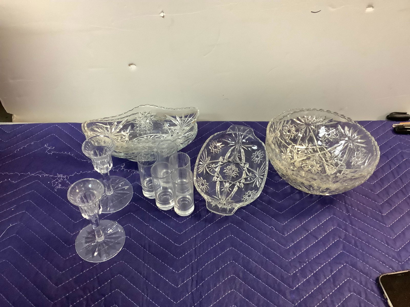 Lot of Glass Bowls, Dishes, Cups and Waterford Crystal Candle Stick Holder: Lot of Glass Bowls, Dishes, Cups and Waterford Crystal Candle Stick Holder