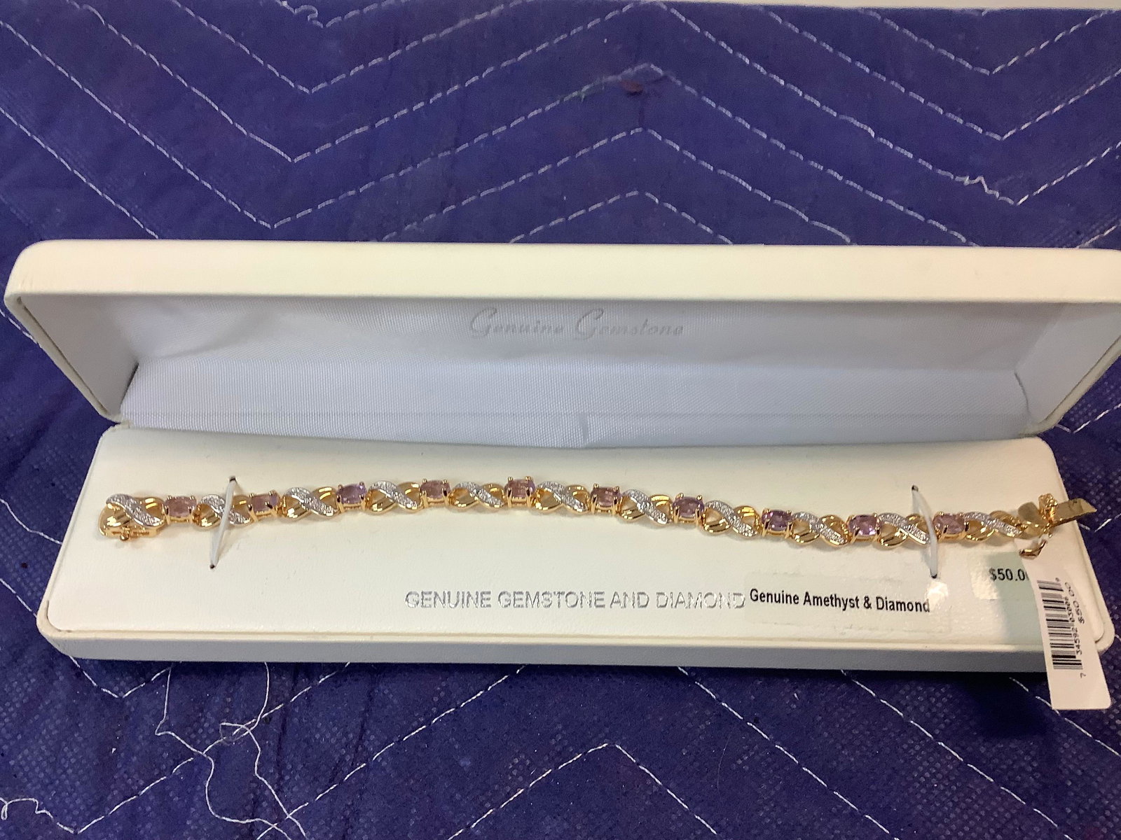 New with Tags Genuine Gemstone and Diamond Amethyst Bracelet (1 of 1)