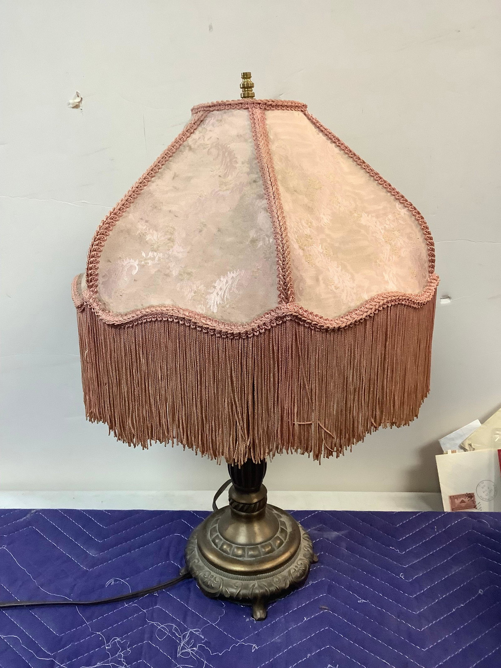 Table Lamp with Pink Fringe Shade 23": Table Lamp with Pink Fringe Shade 23"