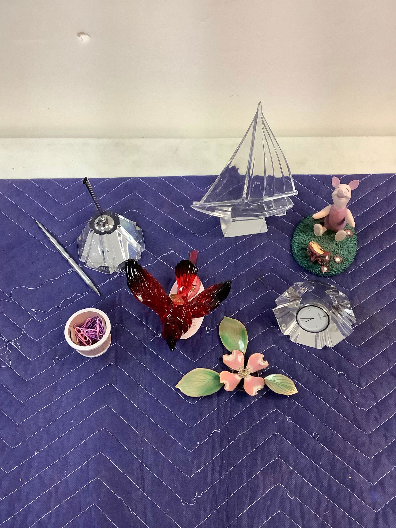 Orrefors Clock, Orrefors Pen Holder, Glass Sailboat, Disney Winnie The Pooh Figurine and More (1 of 1)