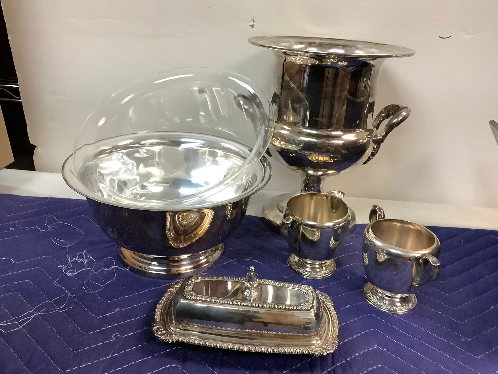 Lot of Wallace mixer bowl, evandale WM Rogers creamer and sugar bowls, sheets-R-S-CO butter dish and (1 of 1)