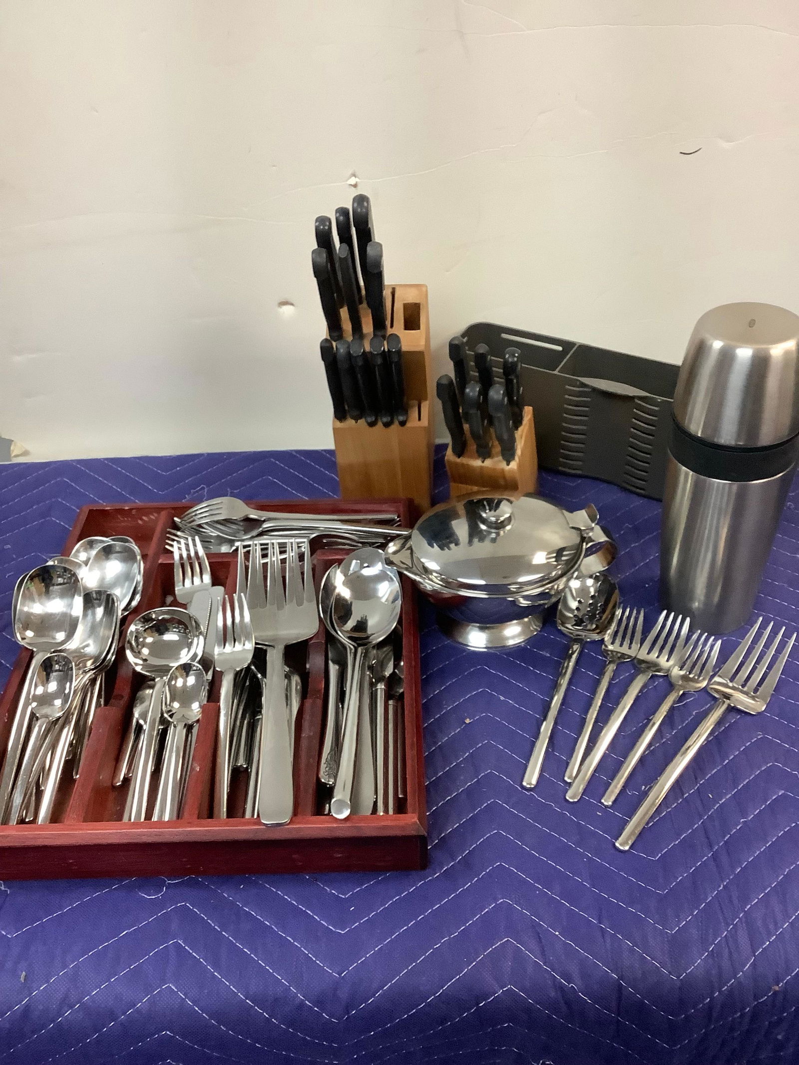 lot of mikasa and more flatware, stainless steel knives with knife blocks, and more (1 of 1)