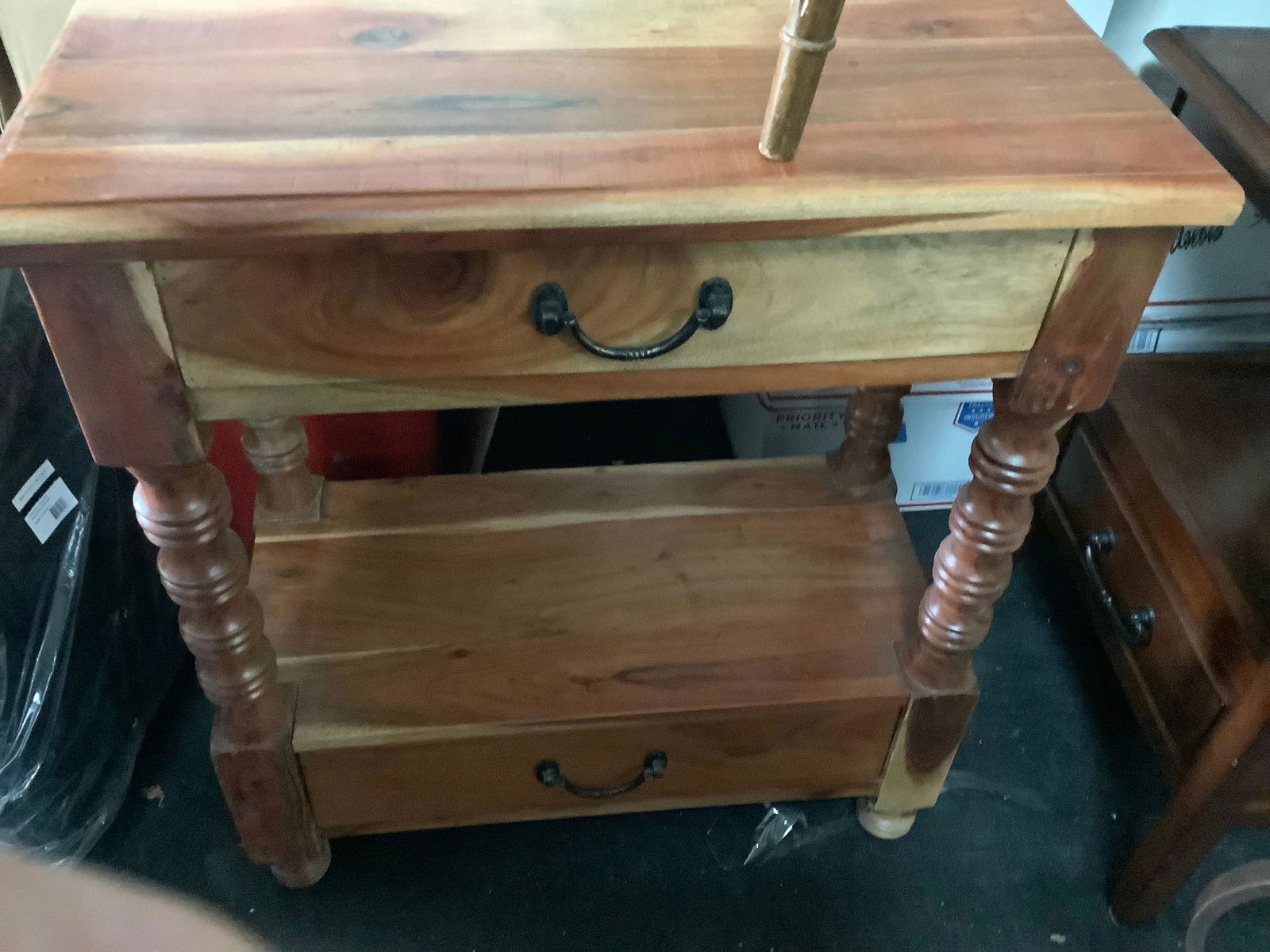 Pine Side Table with Top & Bottom Draws 27x30x14 (1 of 1)