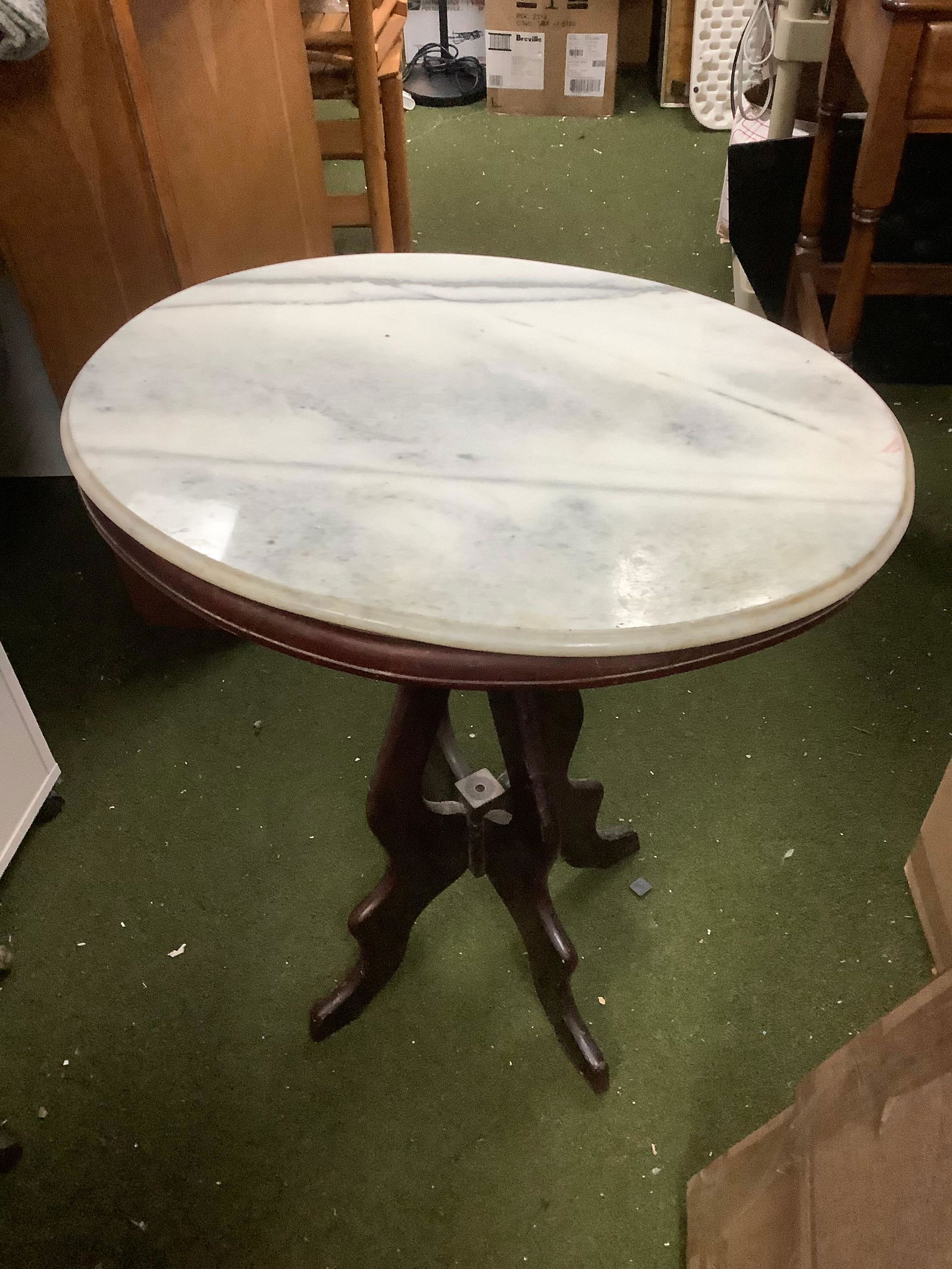 Oval Wooden Marble Top Table 28x24x18 (1 of 1)