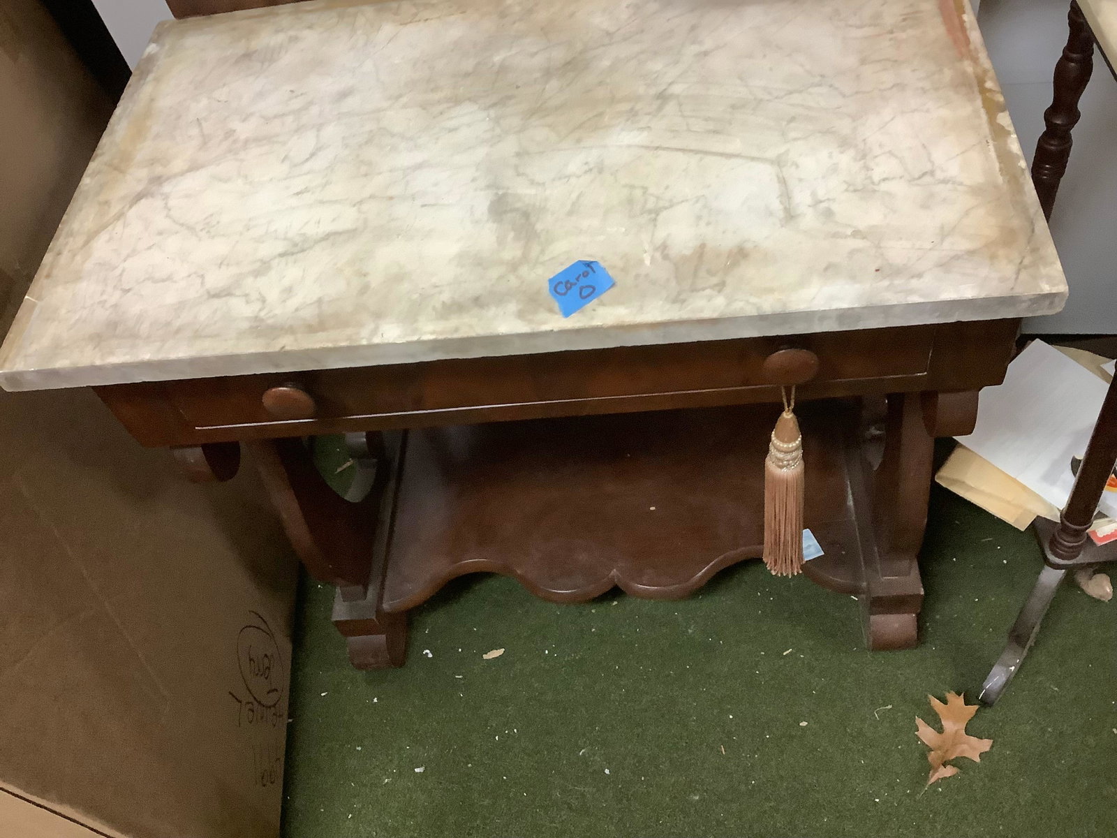 Marble Top Table with Wooden Base 28x17x28: Marble Top Table with Wooden Base 28x17x28