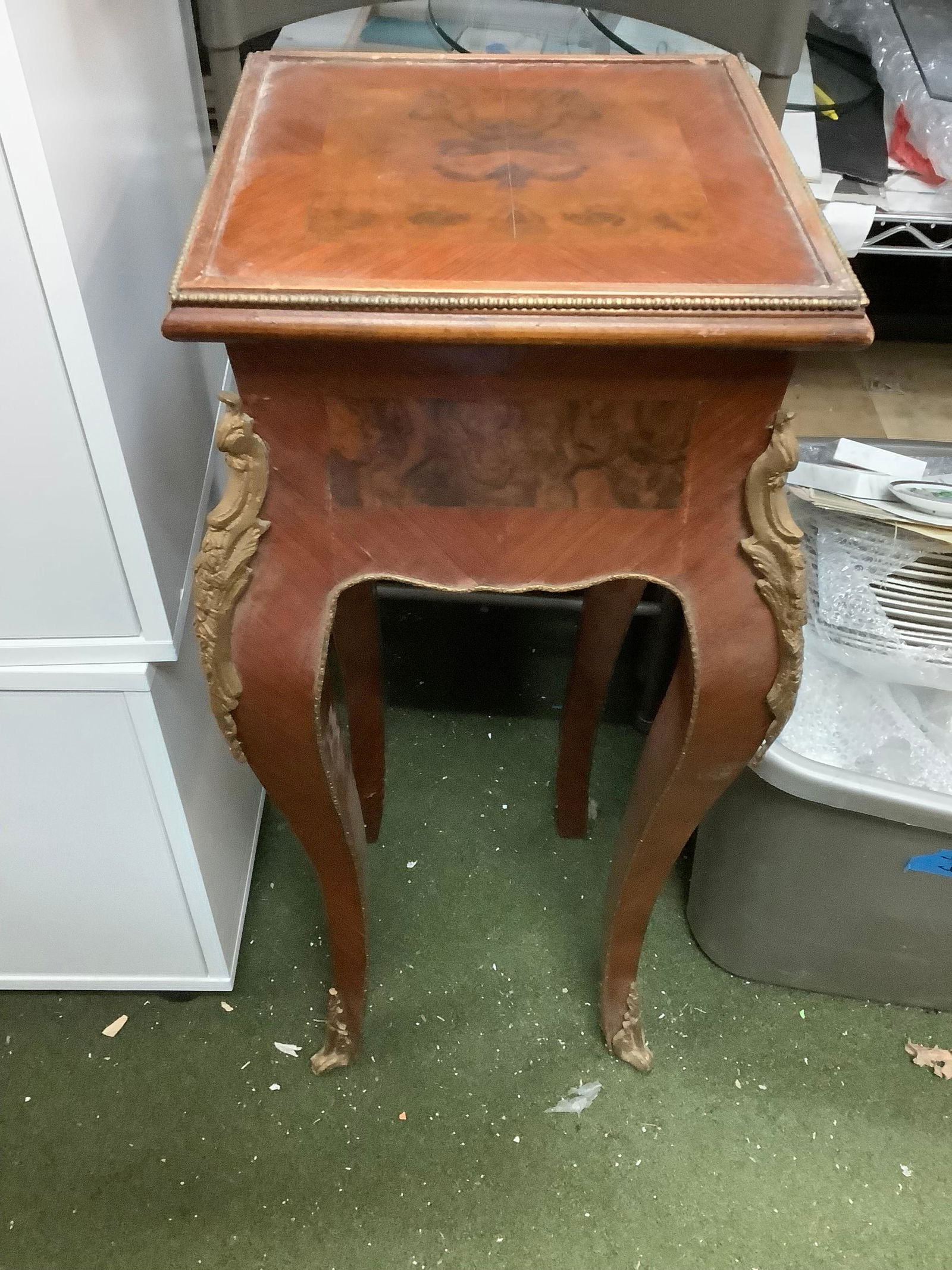 Wooden Inlaid Table with Metal Trim 31x12x12 (1 of 1)