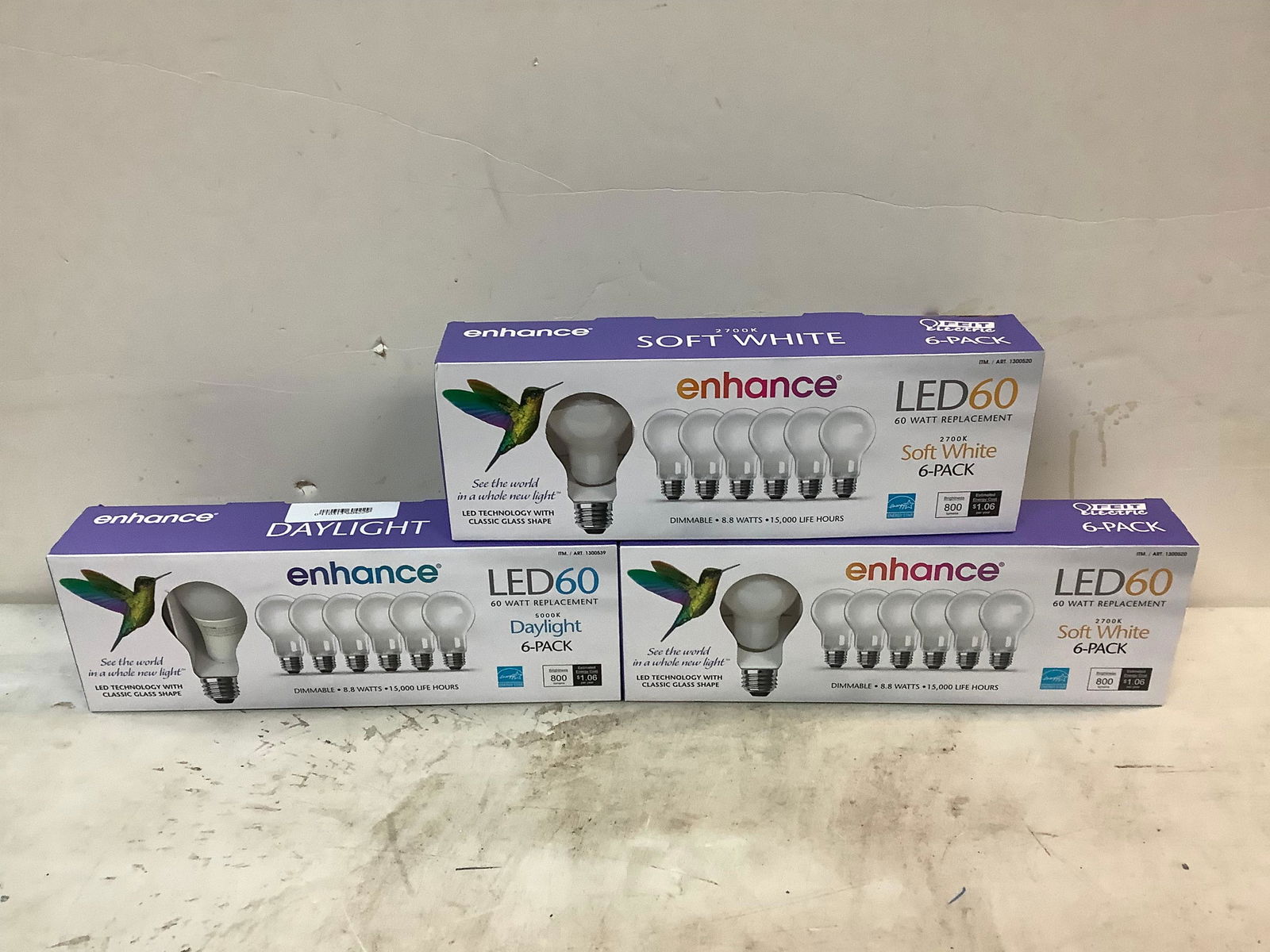 Lot of 3 New Feit 6 Pack LED 60W Replacement Soft White & Daylight Bulbs (1 of 1)