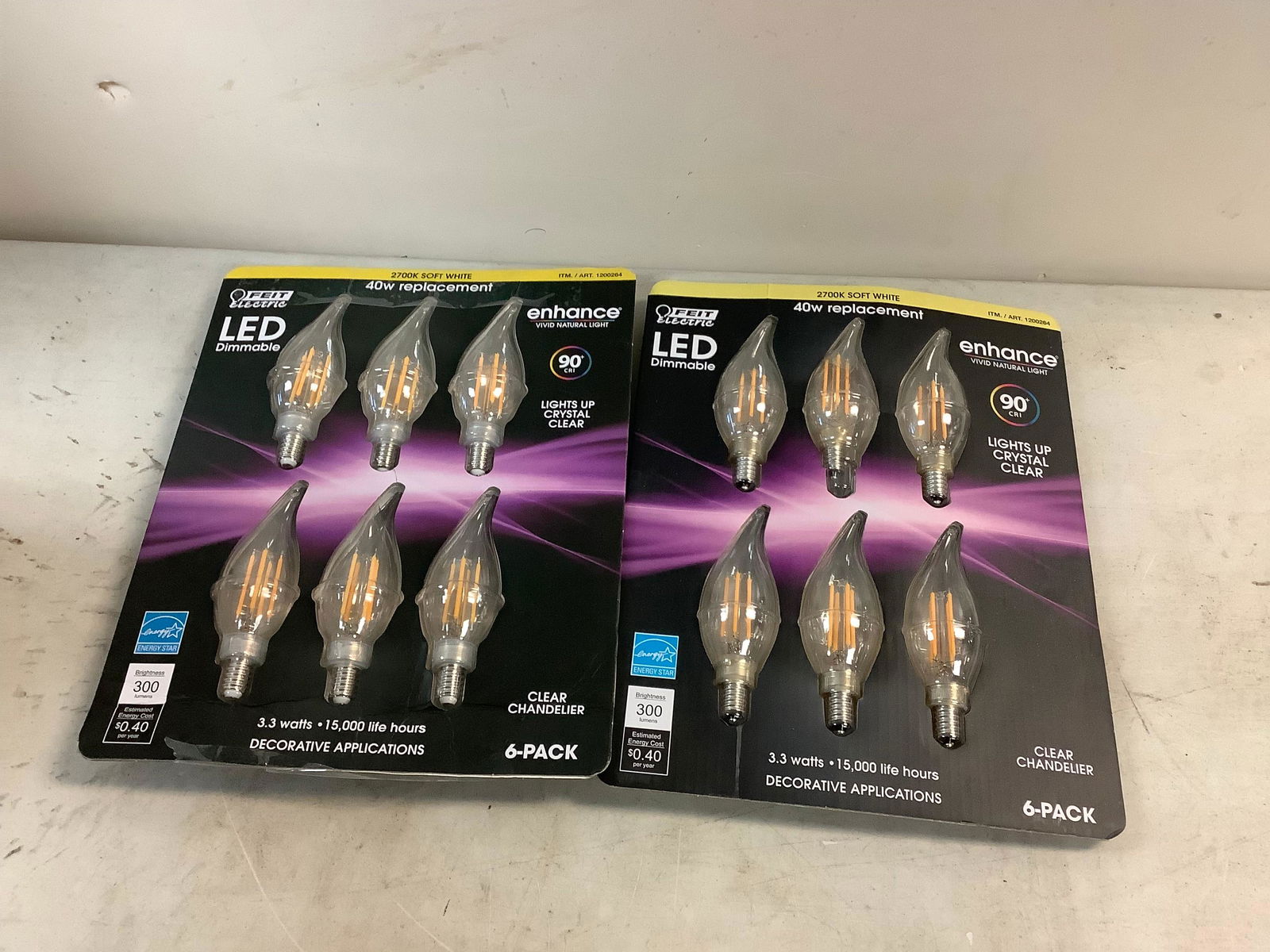 Lot of 2 New Feit LED Dimmable 40W Replacement Clear Chandelier 6 Pack Bulbs (1 of 1)