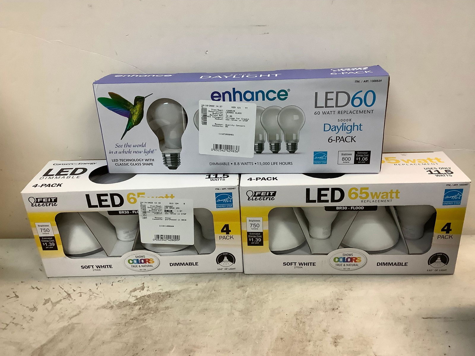 Lot of New Feit 65w LED 4 Pk Flood Bulbs and 6Pk Daylight LED 60w Bulbs (1 of 1)