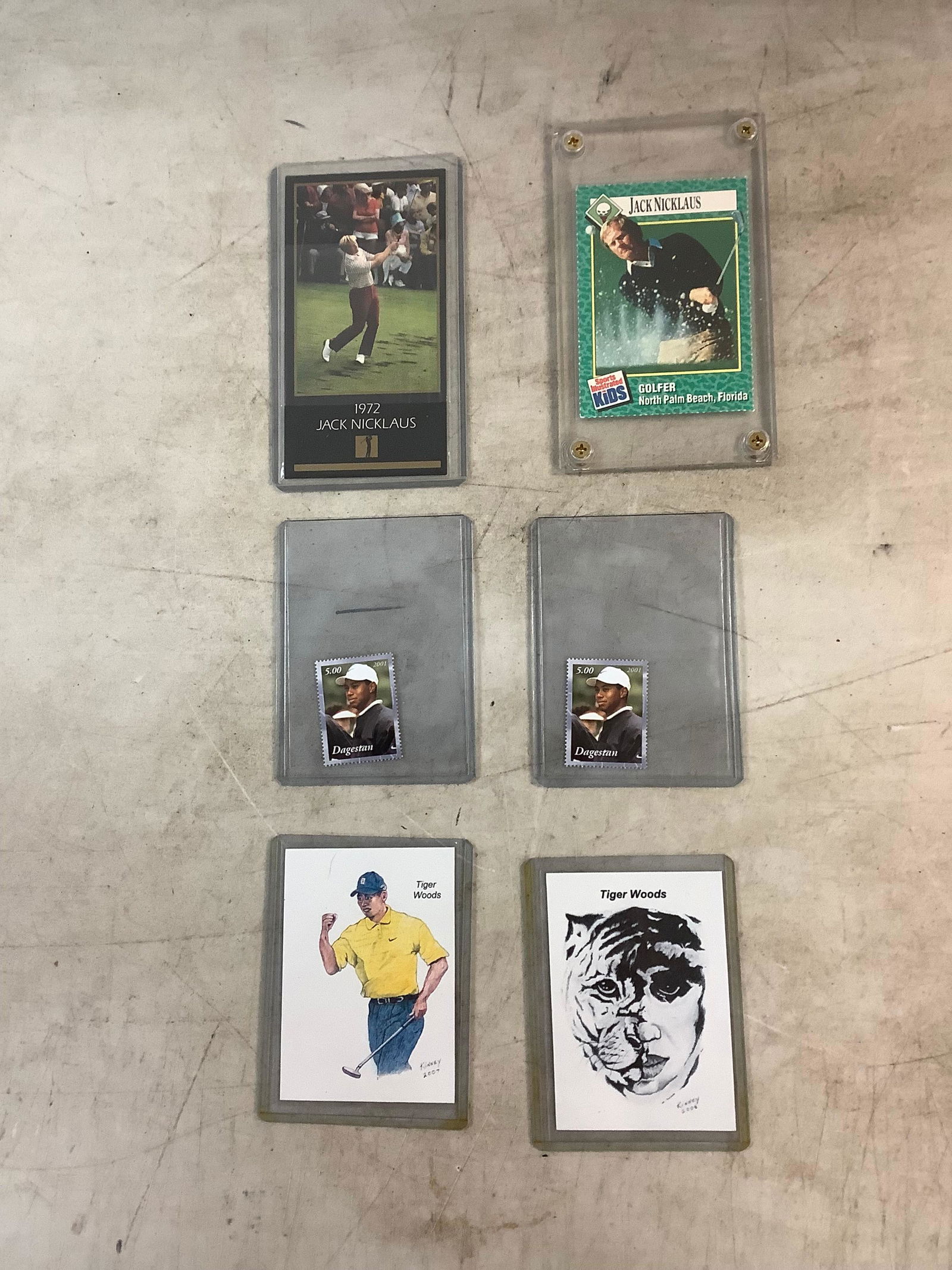 Lot of Signed, Dated and Numbered Tiger Woods Cards & Stamps and Jack Nicklaus Cards: Lot of Signed, Dated and Numbered Tiger Woods Cards & Stamps and Jack Nicklaus Cards