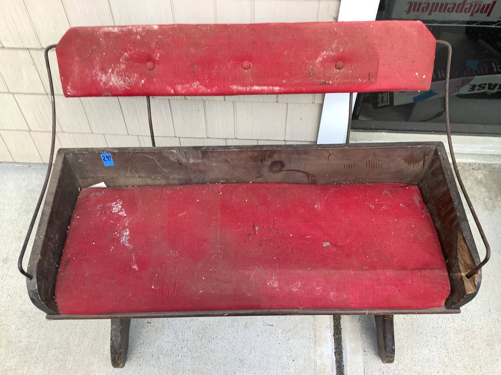 Vintage buggy bench with cushion 32in''x39.5'': Vintage buggy bench with cushion 32in''x39.5''