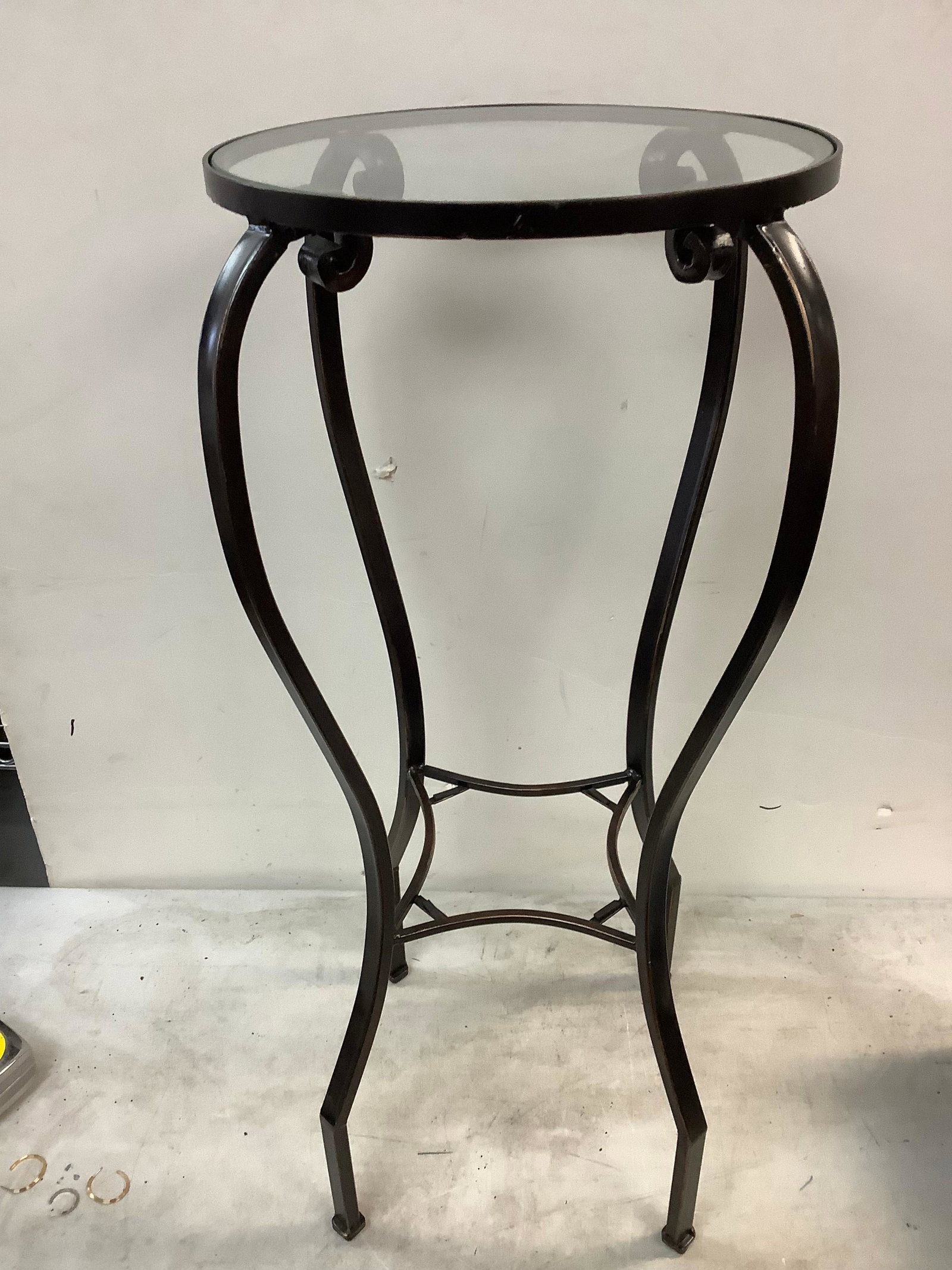 Metal end table with glass top 28.5''x11'': Metal end table with glass top 28.5''x11''