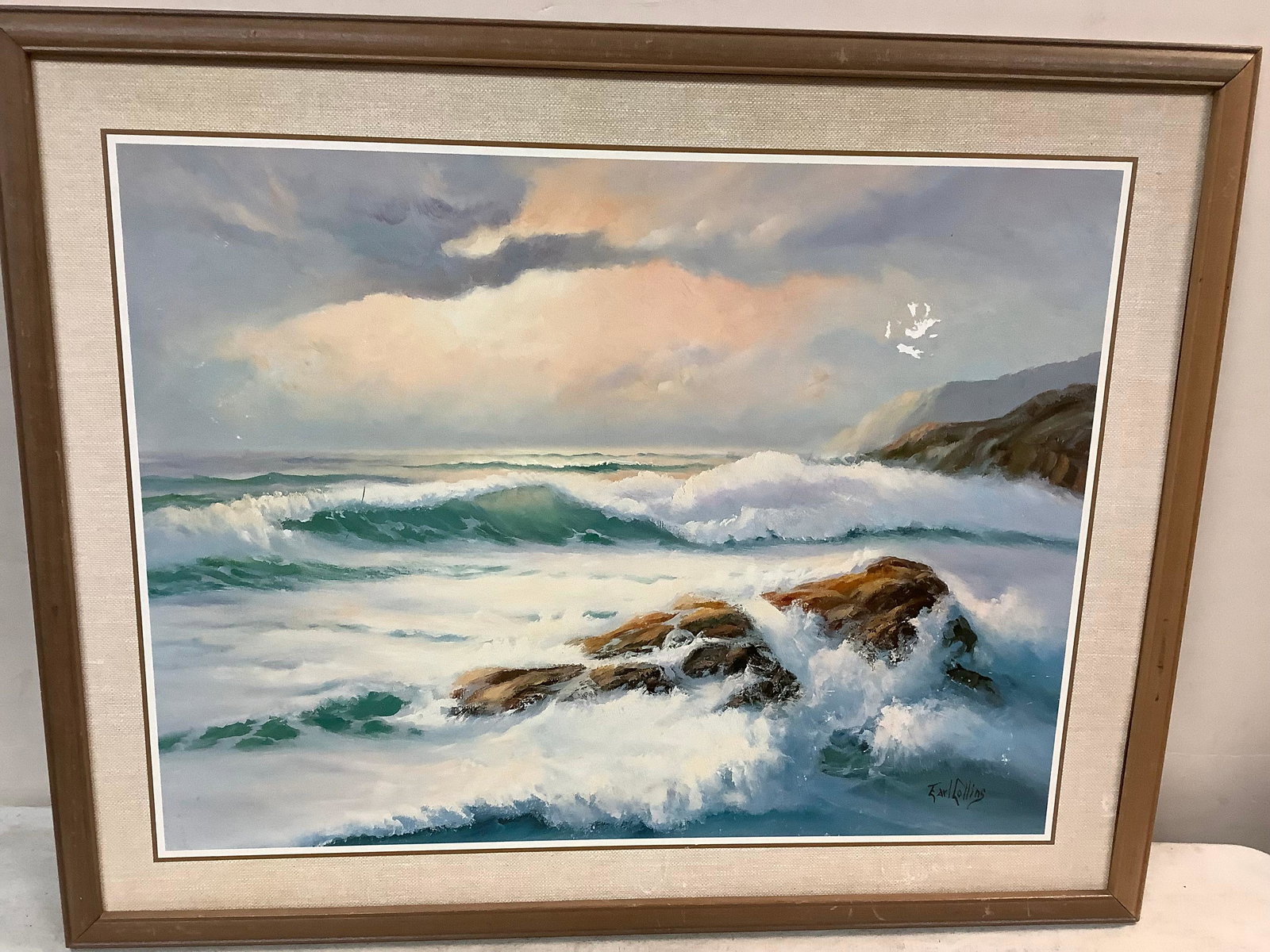 Earl collins framed wave painting 23.75''x29.75'': Earl collins framed wave painting 23.75''x29.75''