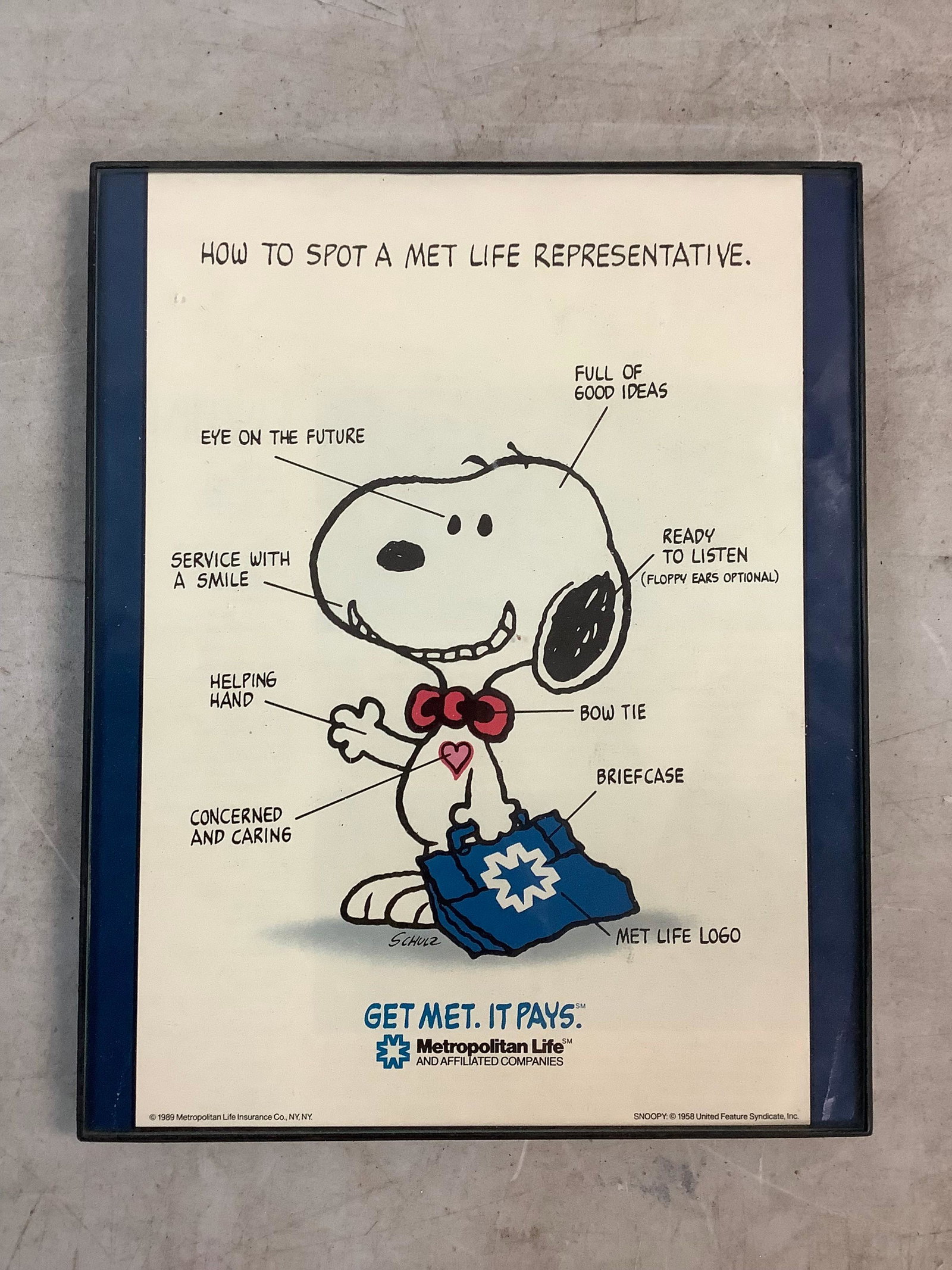 Schulz framed metropolitan life snoopy themed picture 10''x8'': Schulz framed metropolitan life snoopy themed picture 10''x8''
