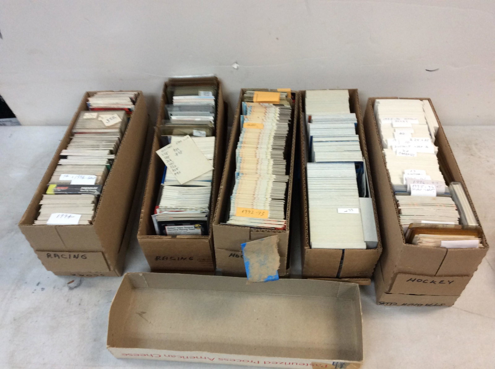 Lot of racing cards (years 1993-1994), 1994 hockey high number sets, stadium club cards (1992-1993),: Lot of racing cards (years 1993-1994), 1994 hockey high number sets, stadium club cards (1992-1993), 1984 fleer stickers