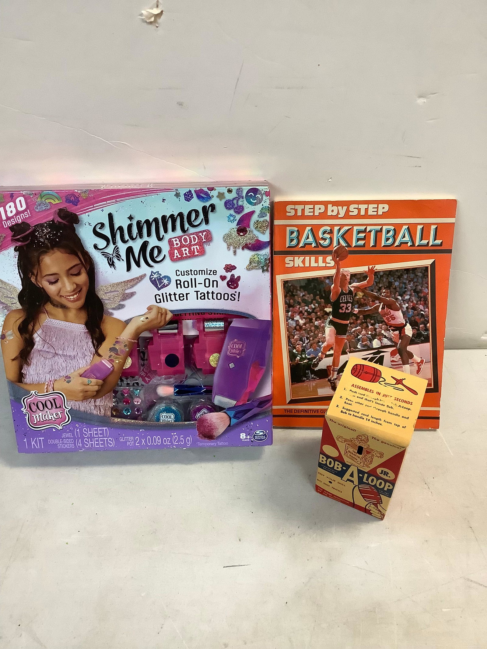 Lot of Shimmer Me Body Art, Vintage Bob-A-Loop and Step by Step Basketball Skills Book: Lot of Shimmer Me Body Art, Vintage Bob-A-Loop and Step by Step Basketball Skills Book