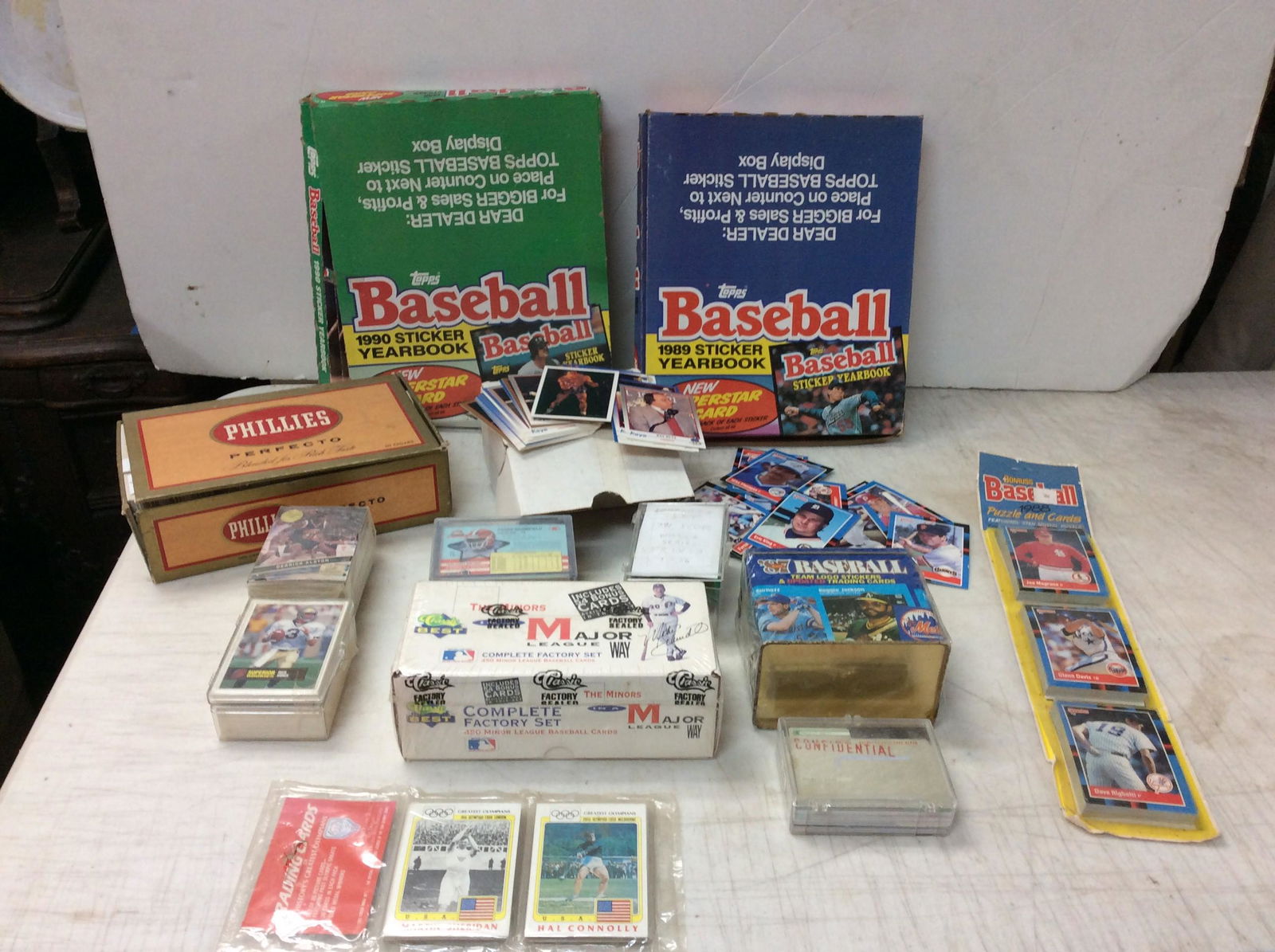 Lot of vintage various sports playing cards(some with cases), topps baseball sticker (1 of 1)
