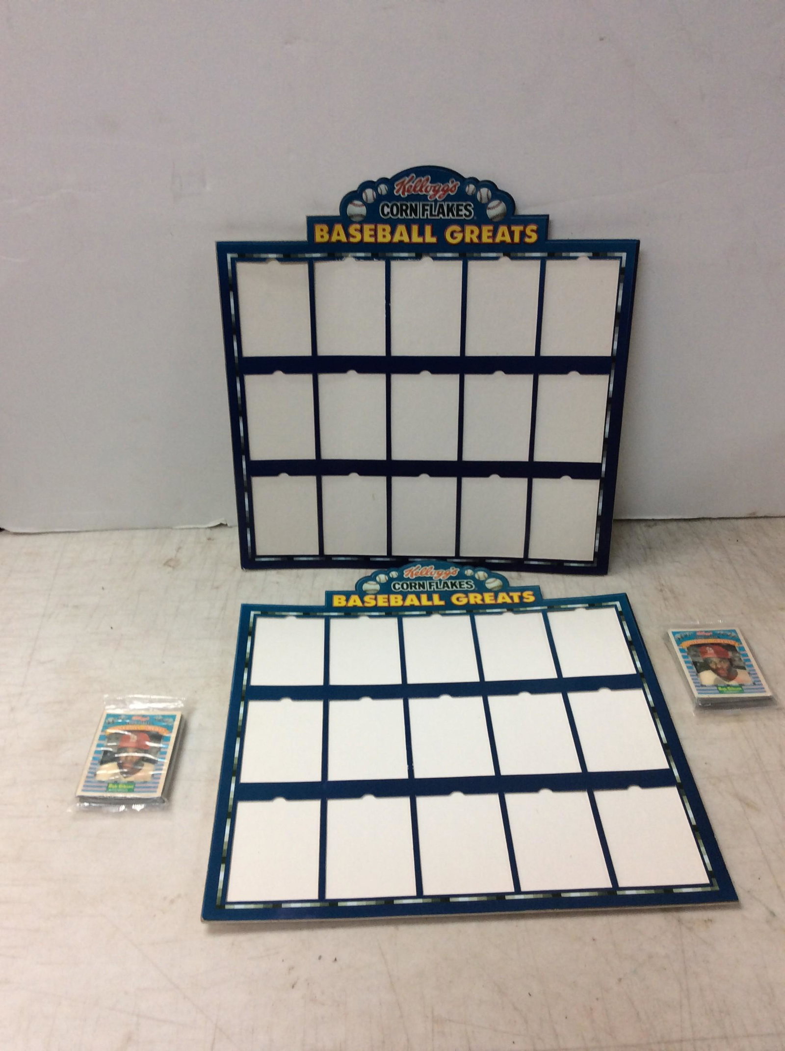 Lot of 2 kelloggs cornflakes baseball greats card stand with cards 15in.x14.5in. (1 of 1)