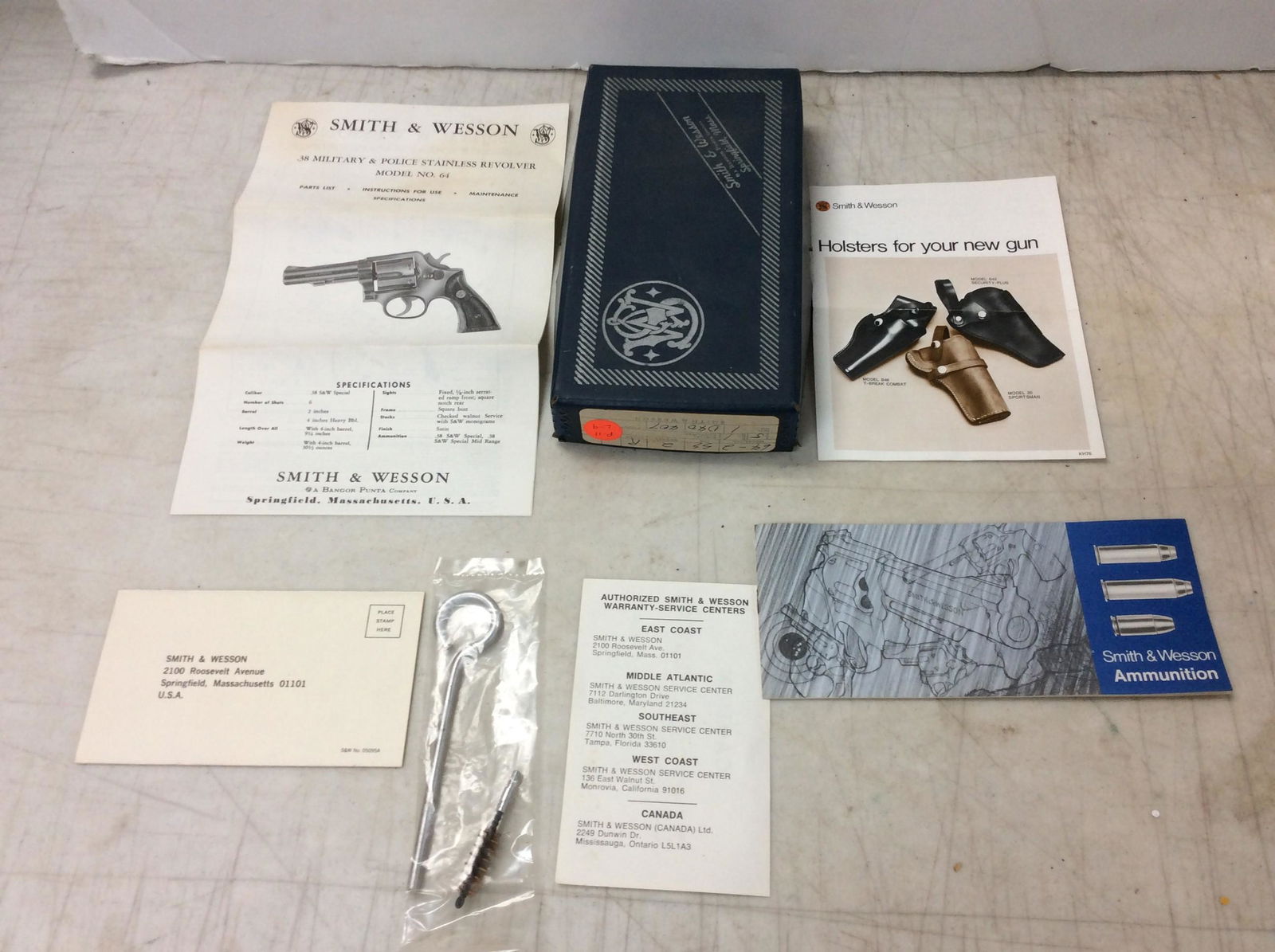 Vintage Smith & Wesson box, vintage papers, and cleaning tool (1 of 1)