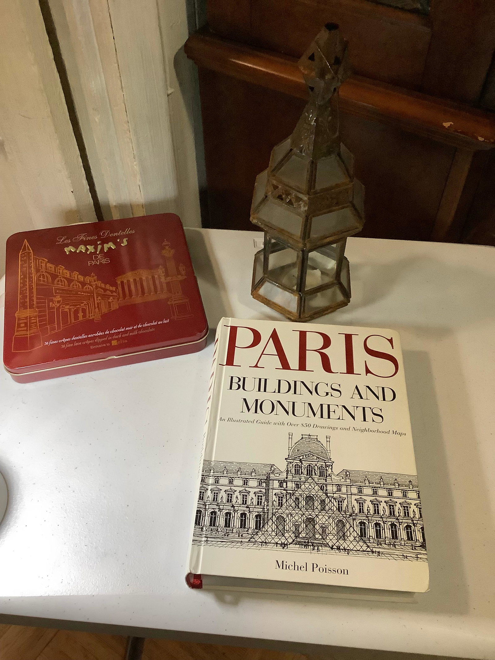Vintage Candleholder Lantern Made in India 11.5", Paris Buildings And Monuments Book and Tin: Vintage Candleholder Lantern Made in India 11.5", Paris Buildings And Monuments Book and Tin
