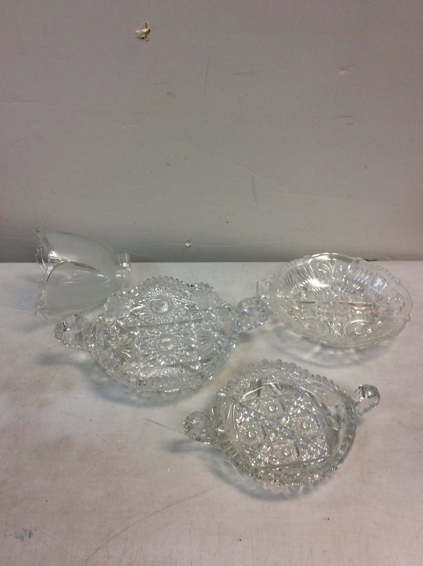 lot of glass candy dishes largest one 8â€ across: lot of glass candy dishes largest one 8” across