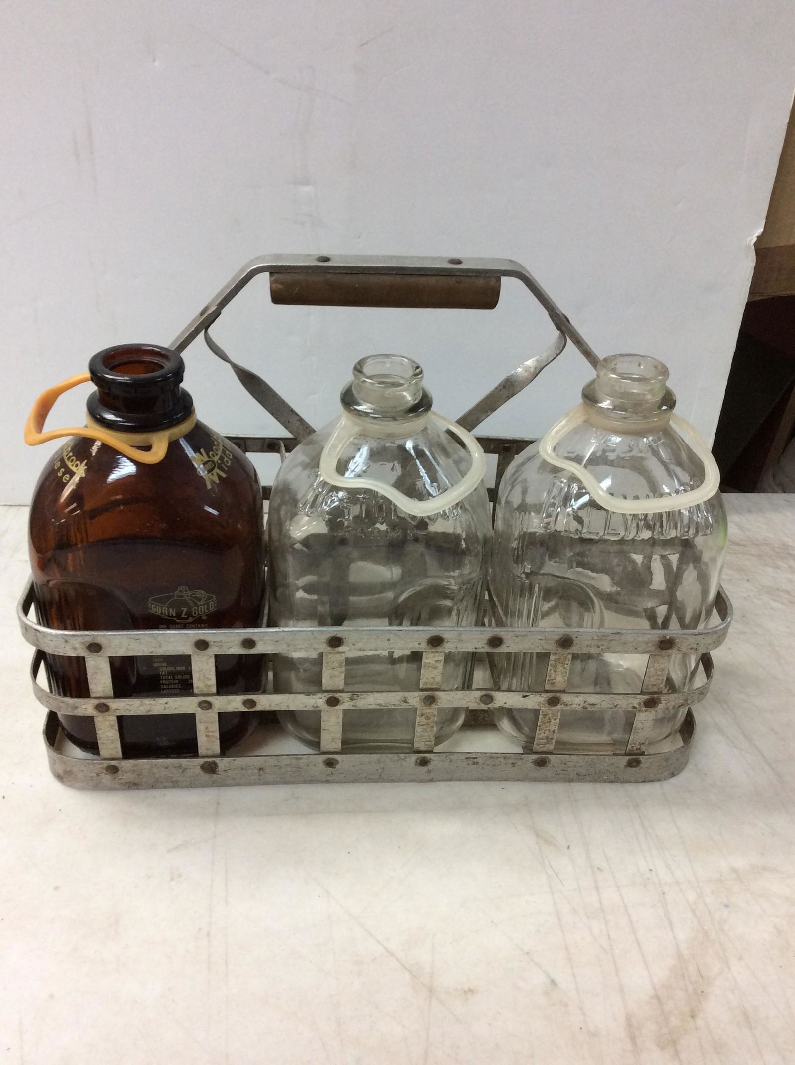 Vintage 1930â€™s milk container with early glass milk bottles (1 of 1)