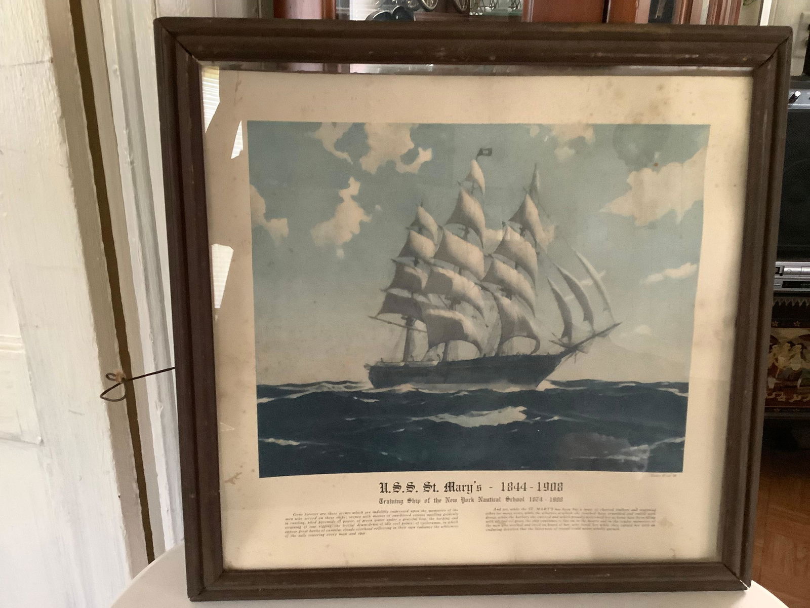 Vintage Signed Hunter Wood and Dated 1928 U.S.S. St. Mary's 1844-1908 Training Ship of The New York (1 of 1)