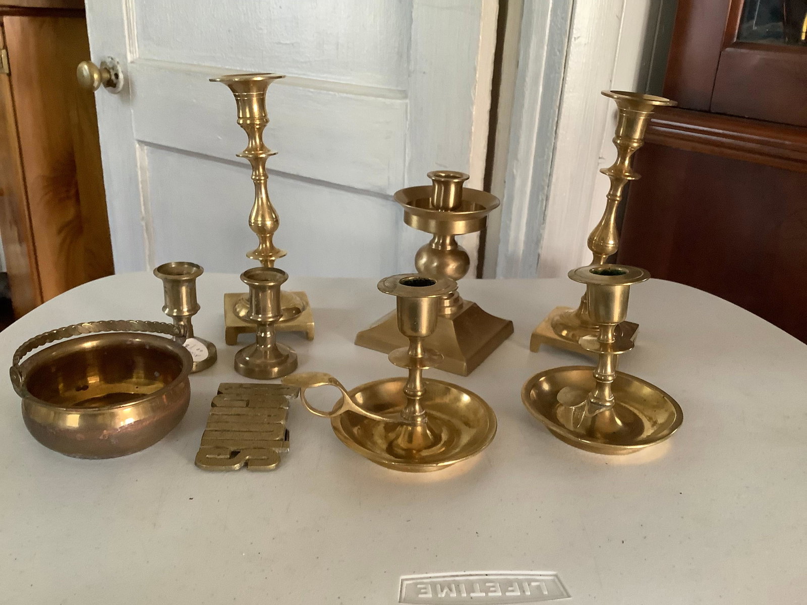 Lot of Brass Candle Holders and More Tallest 7": Lot of Brass Candle Holders and More Tallest 7"