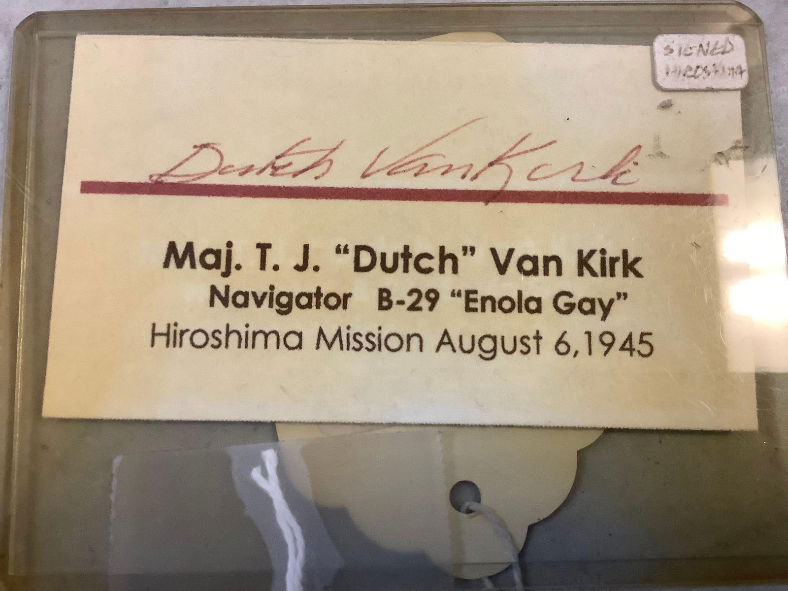 WWII Signed By The Pilot "Enola Gay" Dutch Van Kirk Business Card (1 of 1)